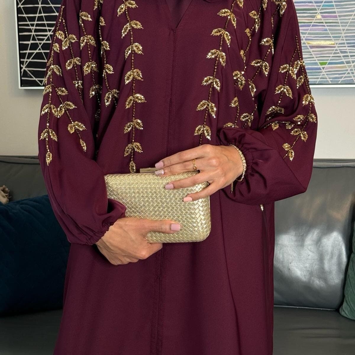 Yusra Luxury Handcrafted Open Abaya Set | Premium Embellished Modest Wear for Weddings, Eid, and Parties