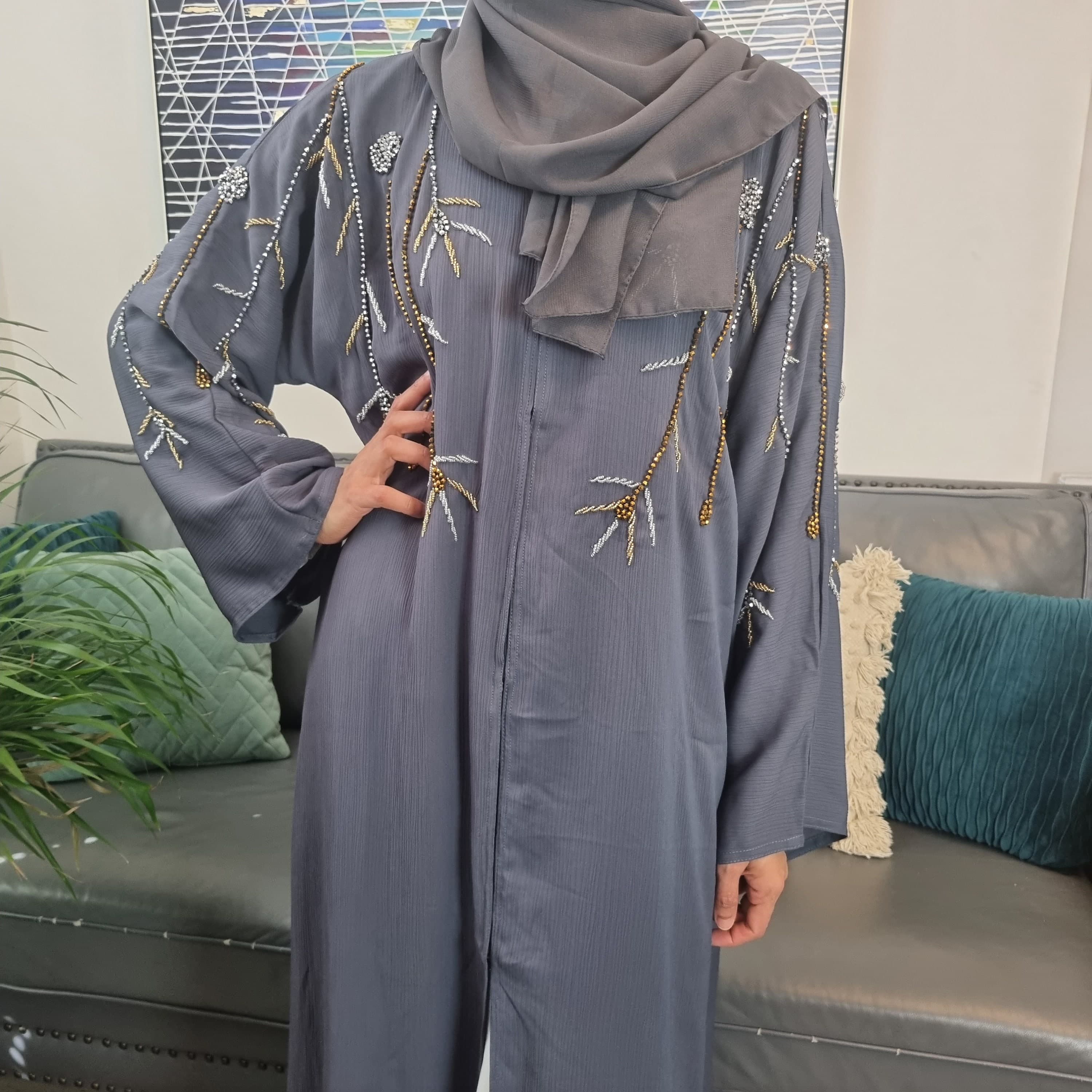 Luxury Handwork Abaya,Black abaya Dubai, abaya black,abaya set,party abaya, wedding abaya, islamic dress, muslim outfit, jilbub, satin abaya - image 3