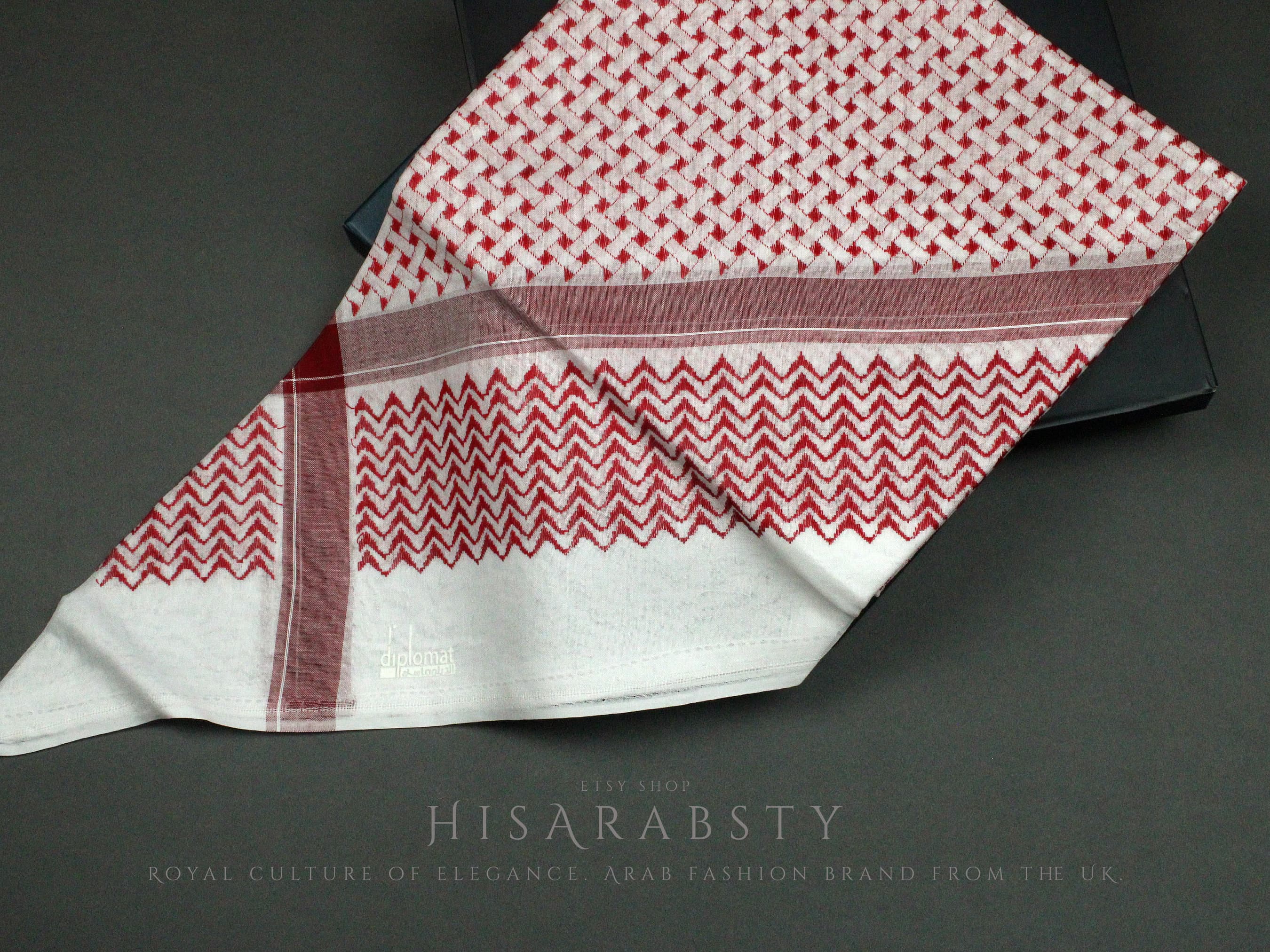 Rare Premium Red and White Shemagh Keffiyeh Original Arab Scarf Saudi Arabian Imamah Islamic Arabic Attire Unique Ghutra Outfit Soft AR40