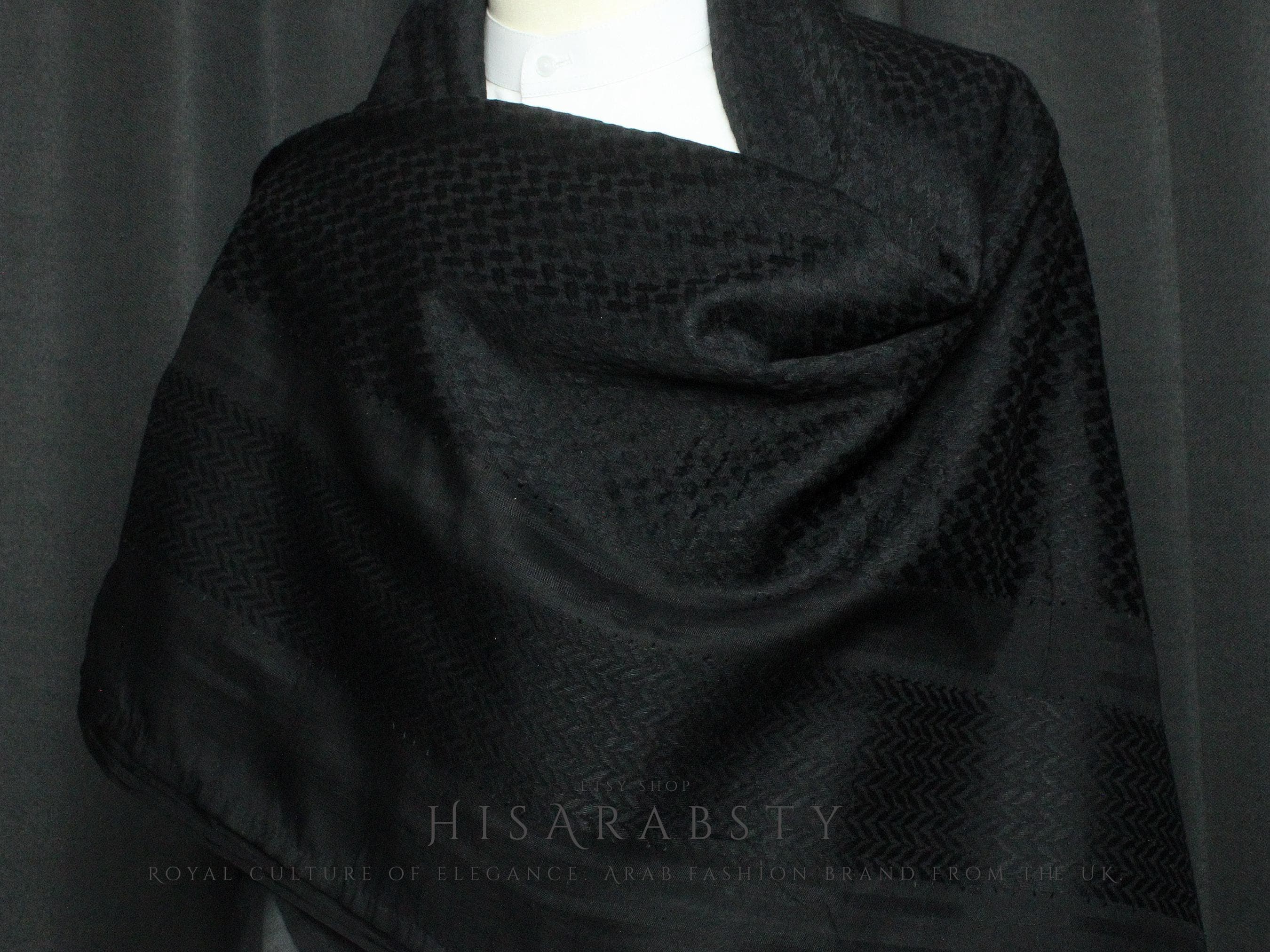 Full Black Shemagh Original Arabian Scarf Saudi Arabian Imamah Islamic Arabic Attire Ghutra Arab Outfit Soft Everyday Use XB02 - image 3