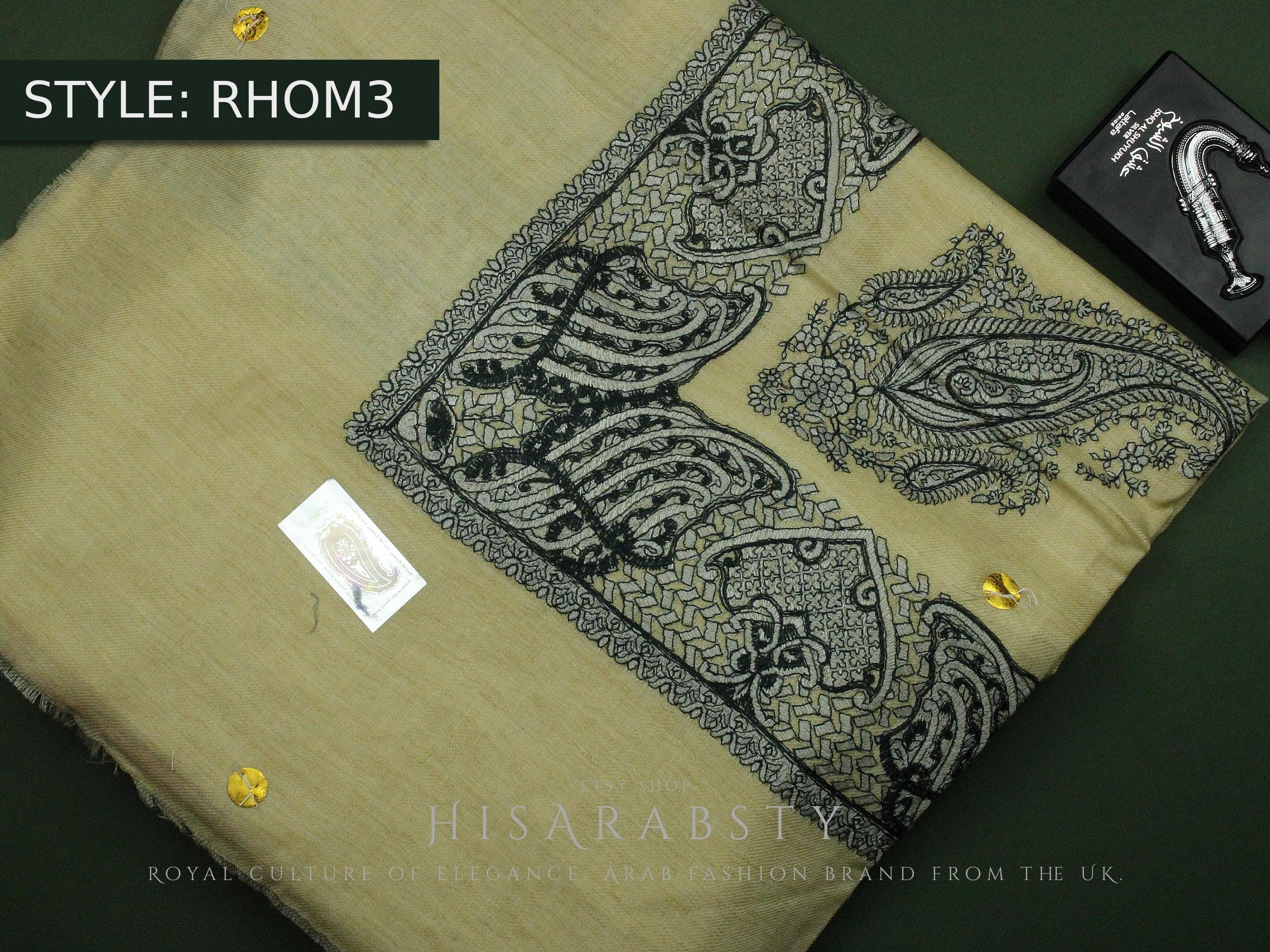 Traditional Cream Colour Royal Omani Massar Embroidered Scarf Amazing Keffiyeh Imamah Ghutra Arab Men Unique Scarves Perfect Gift Eid Wear - image 5