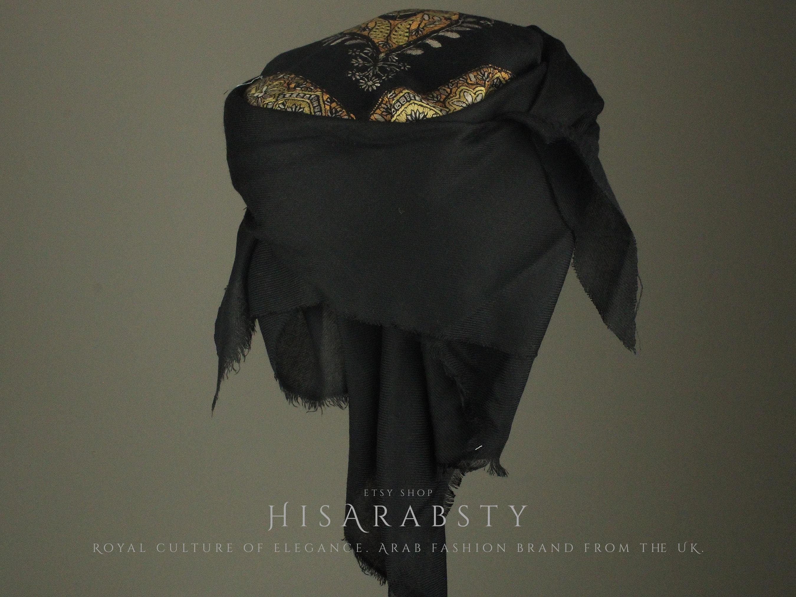 Ready To Wear Black Traditional Yemeni Embroidered Imamah Shemagh Adjustable Perfect For Men & Children Unique Scarf Easy To Wear AB7 - image 4