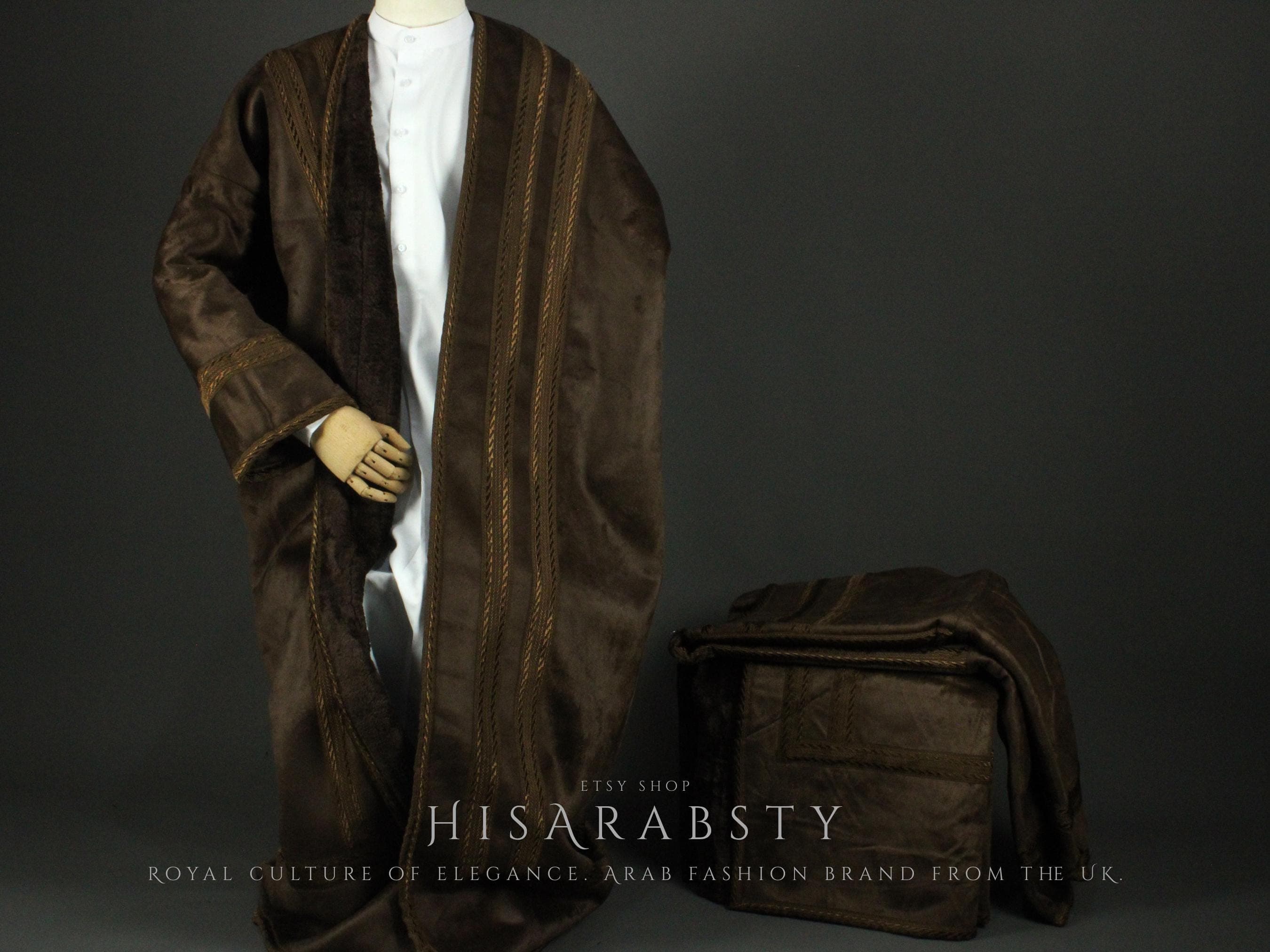 Unique Brown Colour Farwa Bisht Cozy Arabian Coat Fur Lined Warm Winter Coat Arabic Abaya Quality Arab Attire Perfect For Winter - image 3
