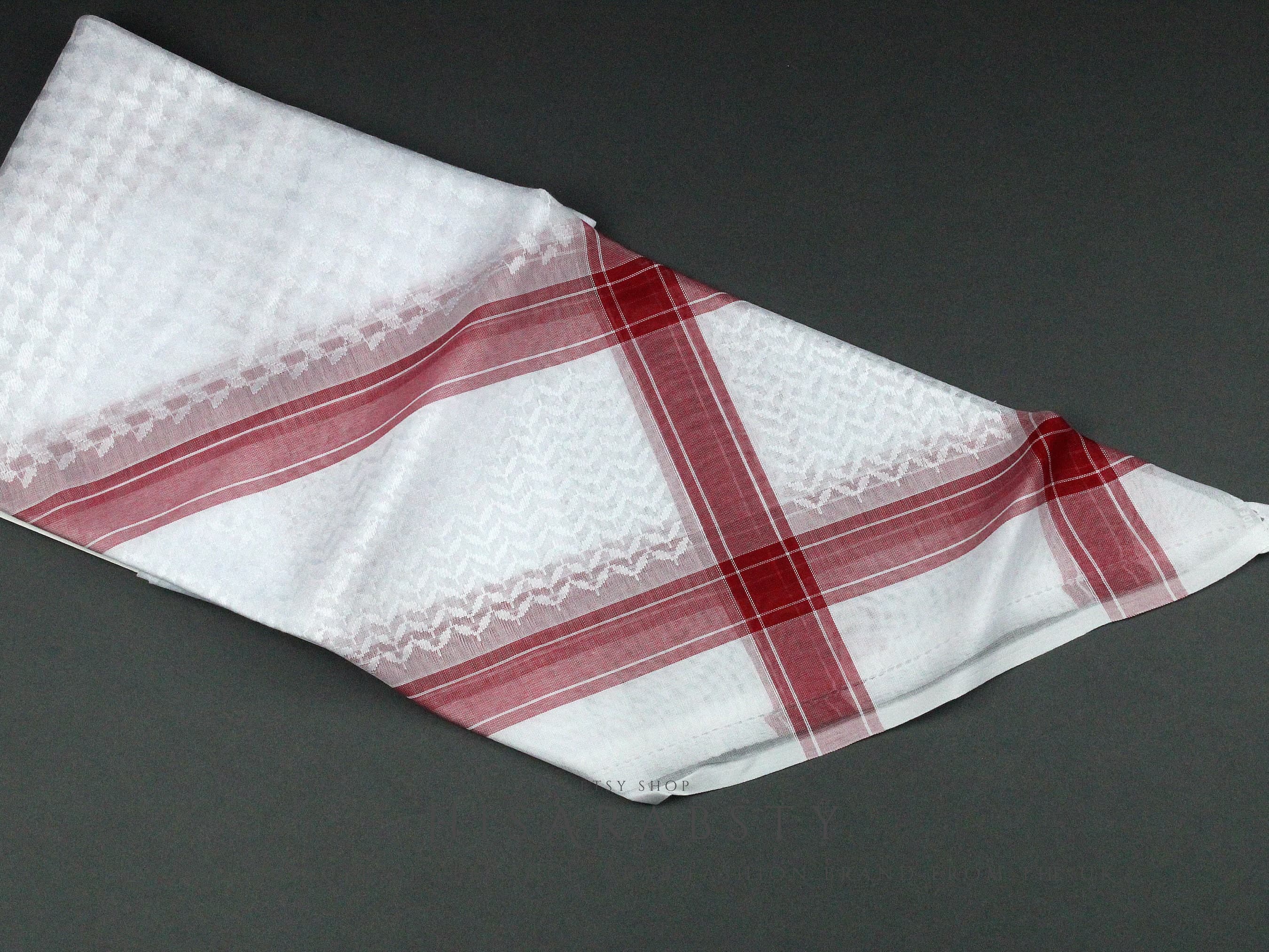 Rare Premium White Shemagh With Red Line Keffiyeh Original Arab Scarf Saudi Arabian Imamah Islamic Arabic Attire Ghutra Outfit Cotton Soft