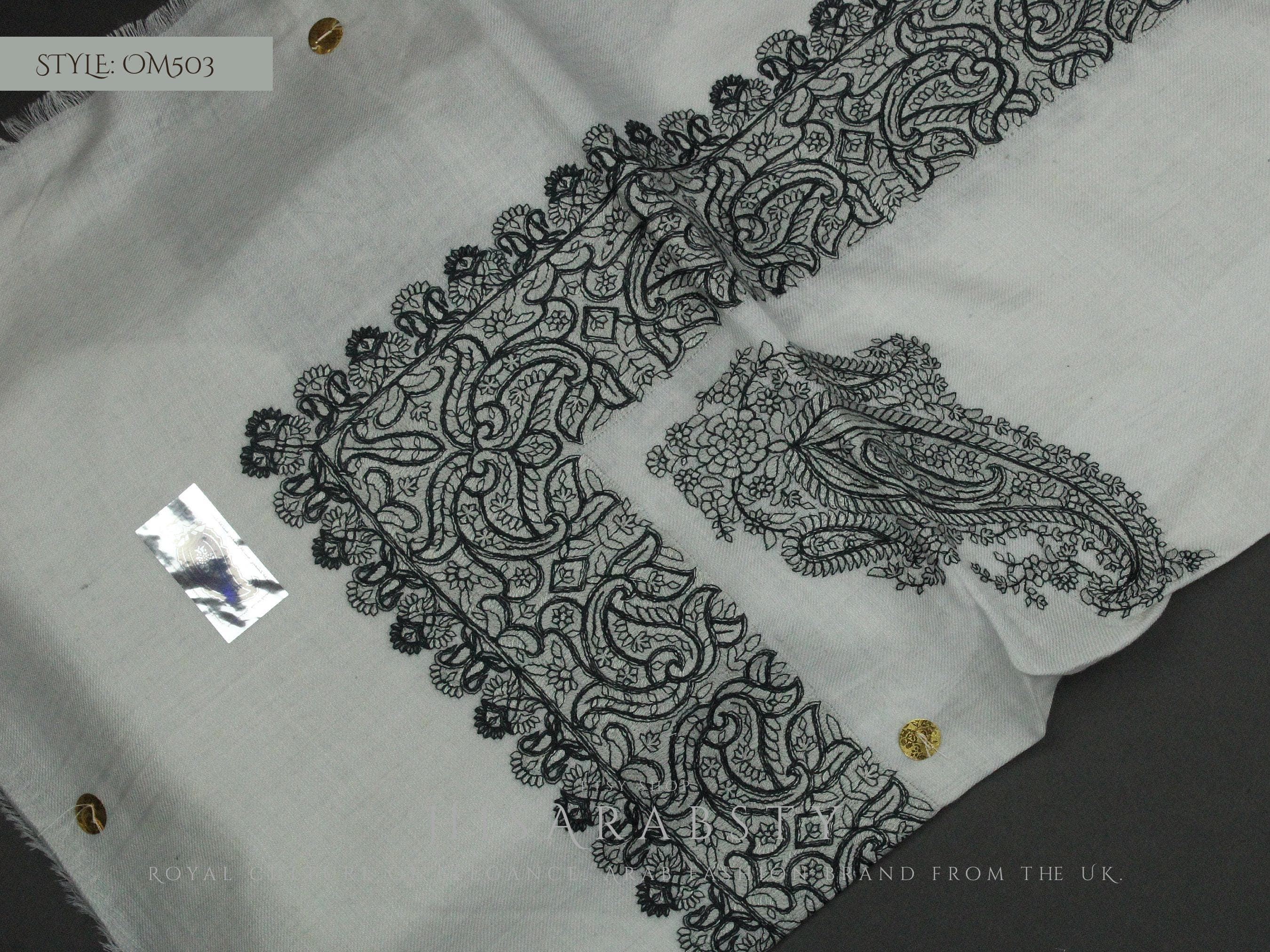 Rare Light Grey Colour Royal Omani Massar Embroidered Scarf Amazing Keffiyeh Imamah Ghutra Arab Men Unique Scarves Perfect Gift Eid Wear
