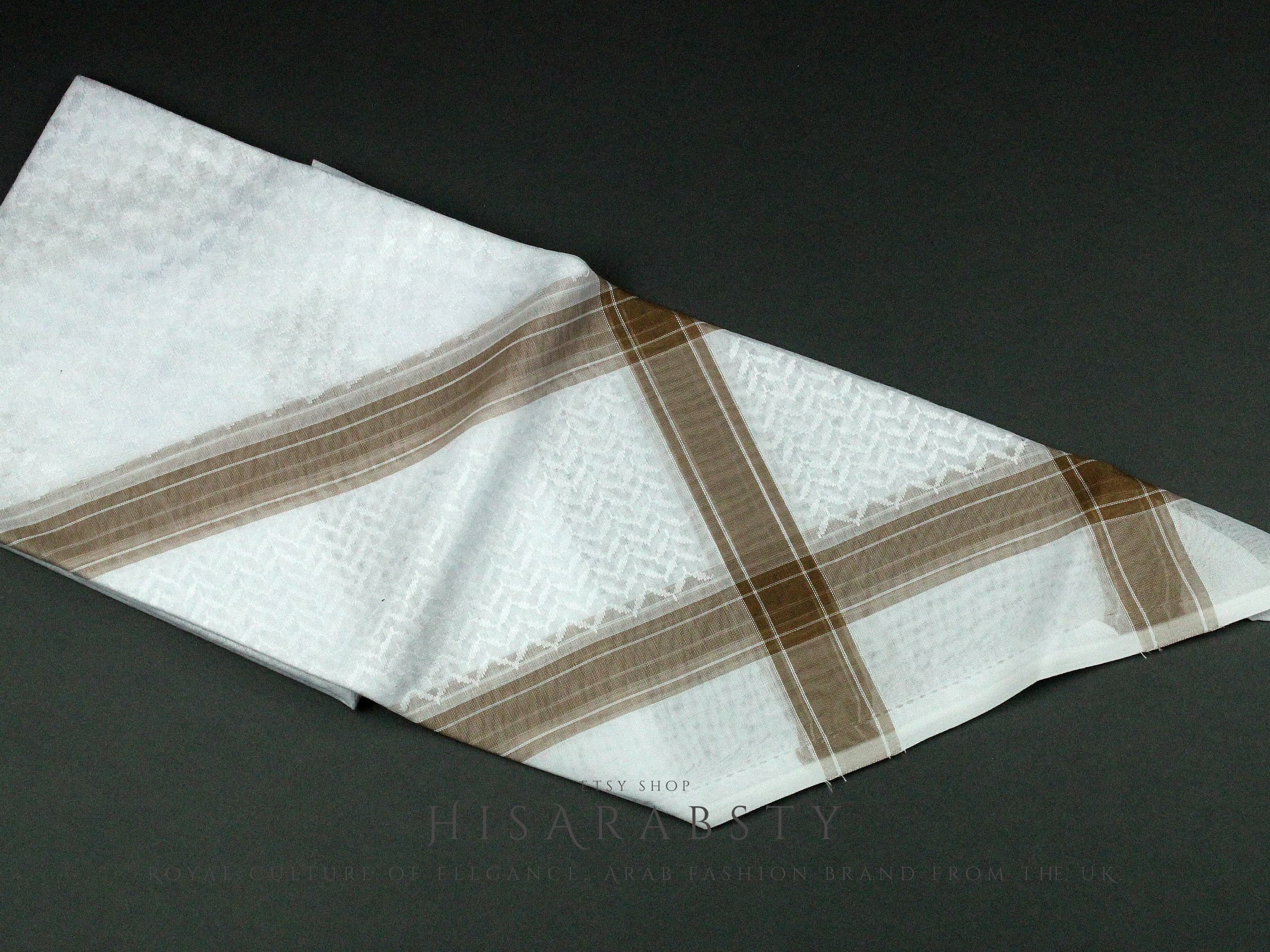 Rare Premium White Shemagh With Rose Gold Line Keffiyeh Original Arab Scarf Saudi Arabian Imamah Islamic Attire Ghutra Outfit Cotton Soft