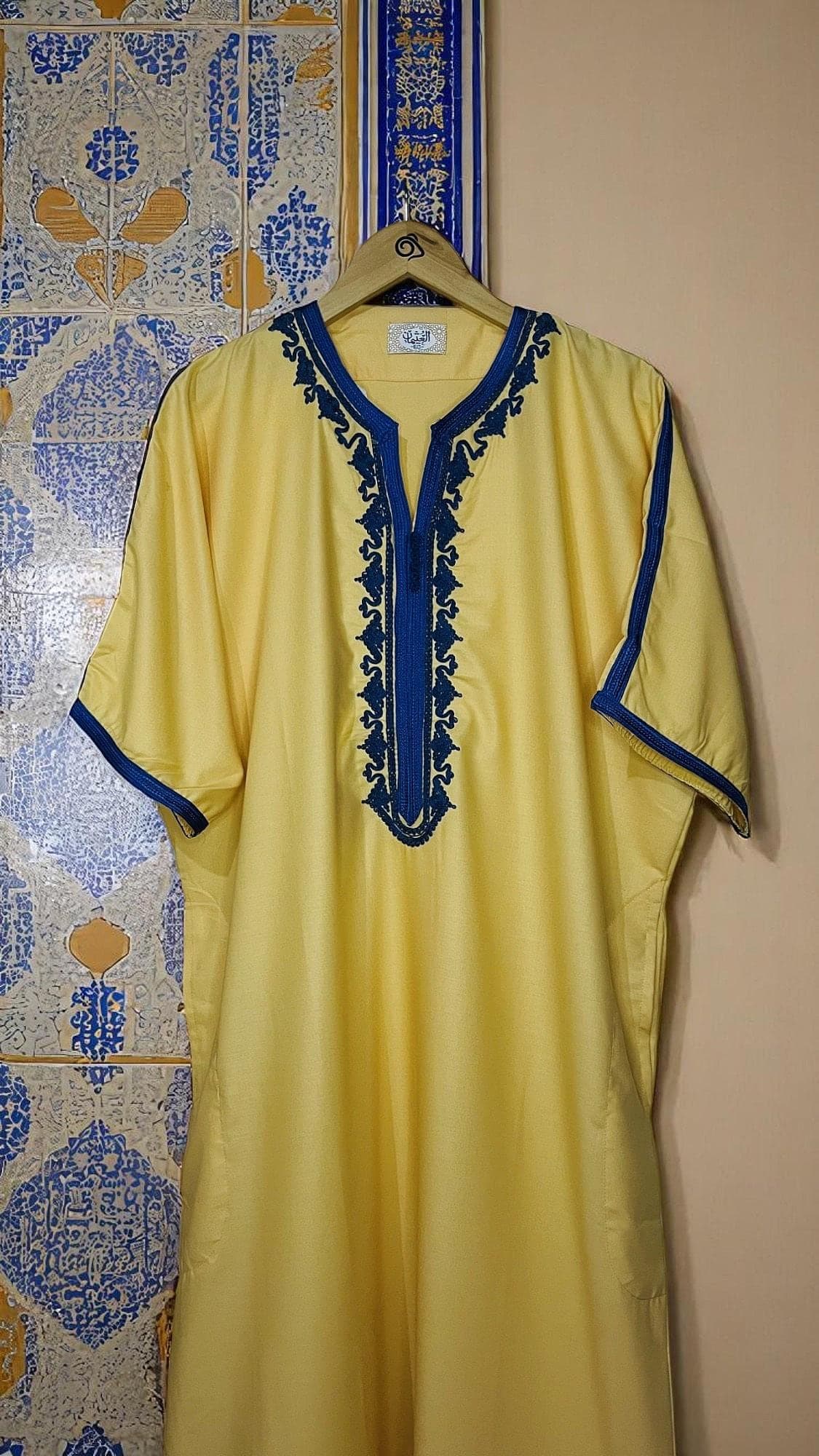 Yellow and Blue Moroccan Comfortable Kandora Djellaba Thobe Soft Elegant Perfect for Everyday Wear MR04 - image 3