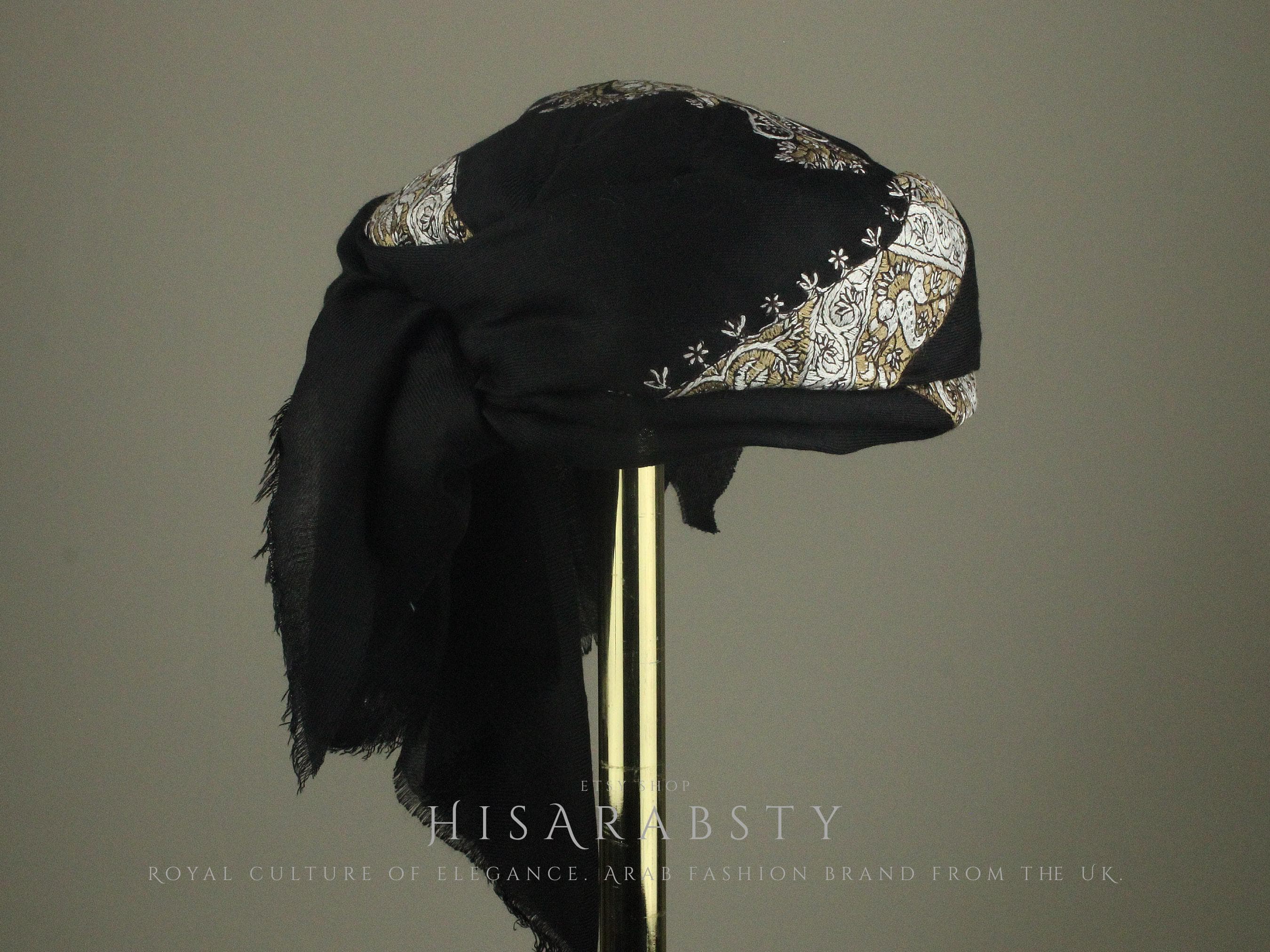 Ready To Wear Black Traditional Yemeni Embroidered Imamah Shemagh Adjustable Perfect For Men & Children Unique Scarf Easy To Wear AB35 - image 3