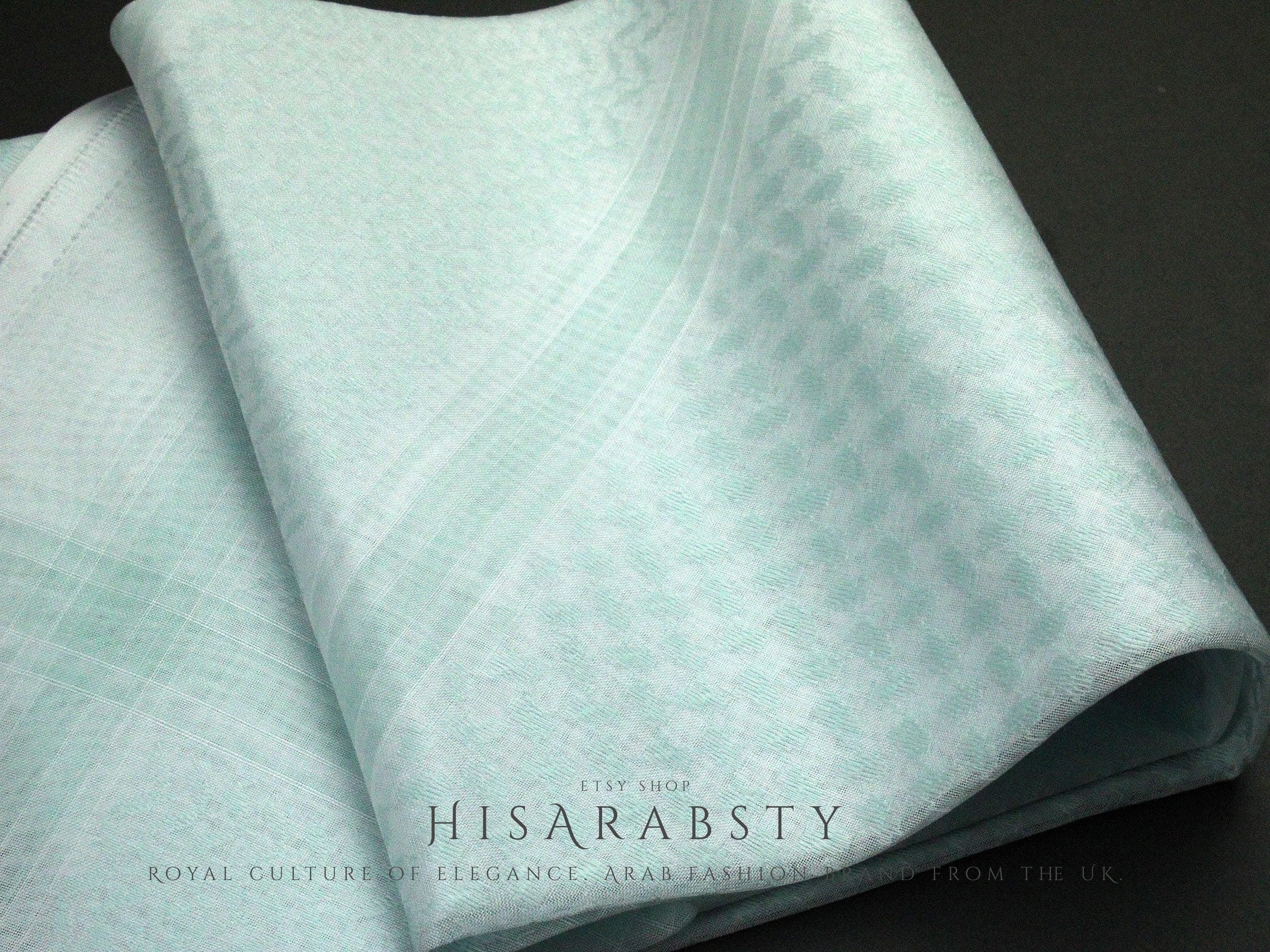 Rare Premium Mint Green and White Saudi Shemagh Classic Scarf Super Soft LightWeight Easy To Wear Keffiyeh Imamah Ghutra MT1 - image 3