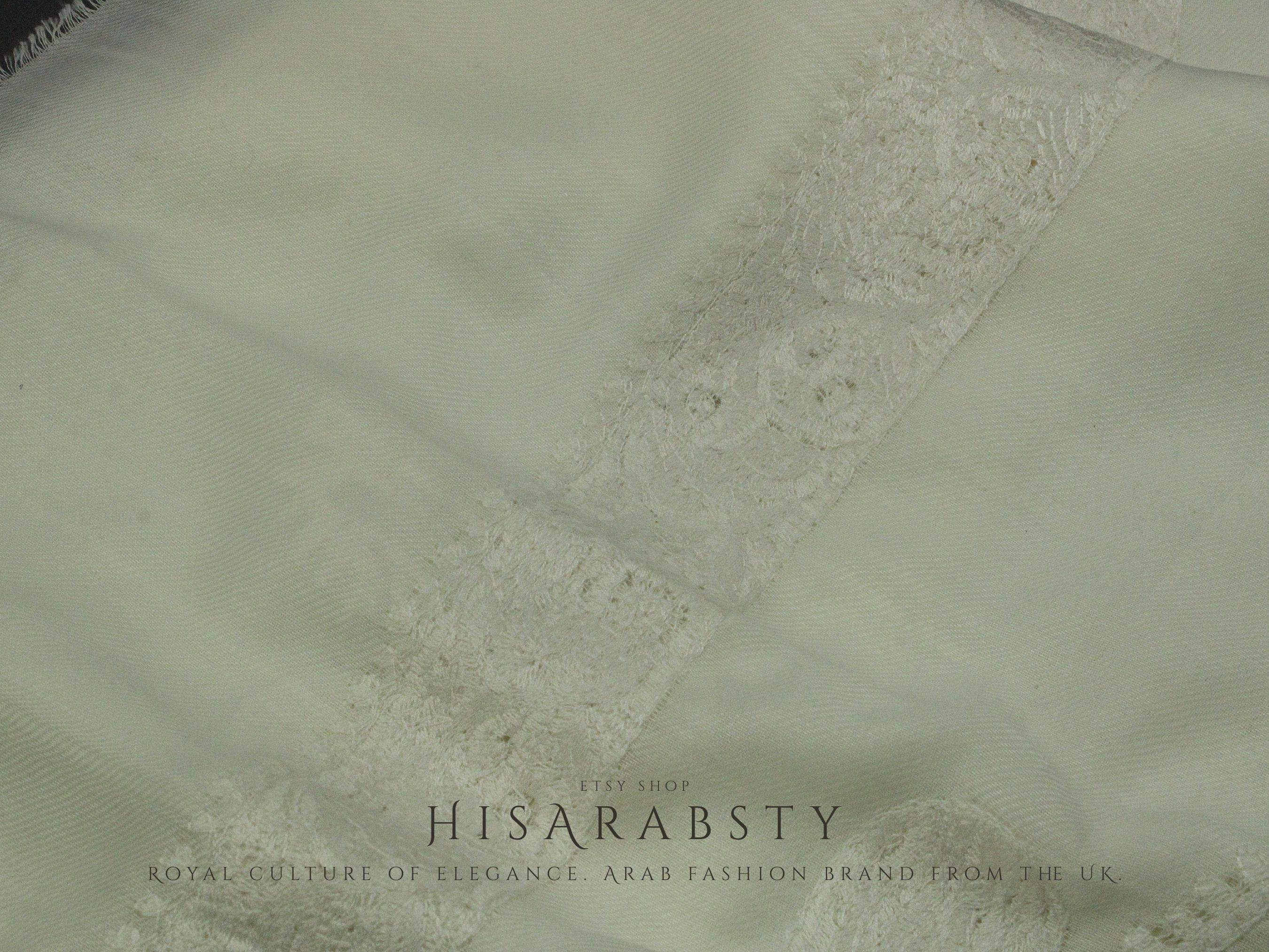 Rare White Authentic Yemeni Shemagh Embroidered Scarf Amazing Keffiyeh Imamah Turban Modest Outfit Islamic Attire Ghutra Headwear HS1 - image 5