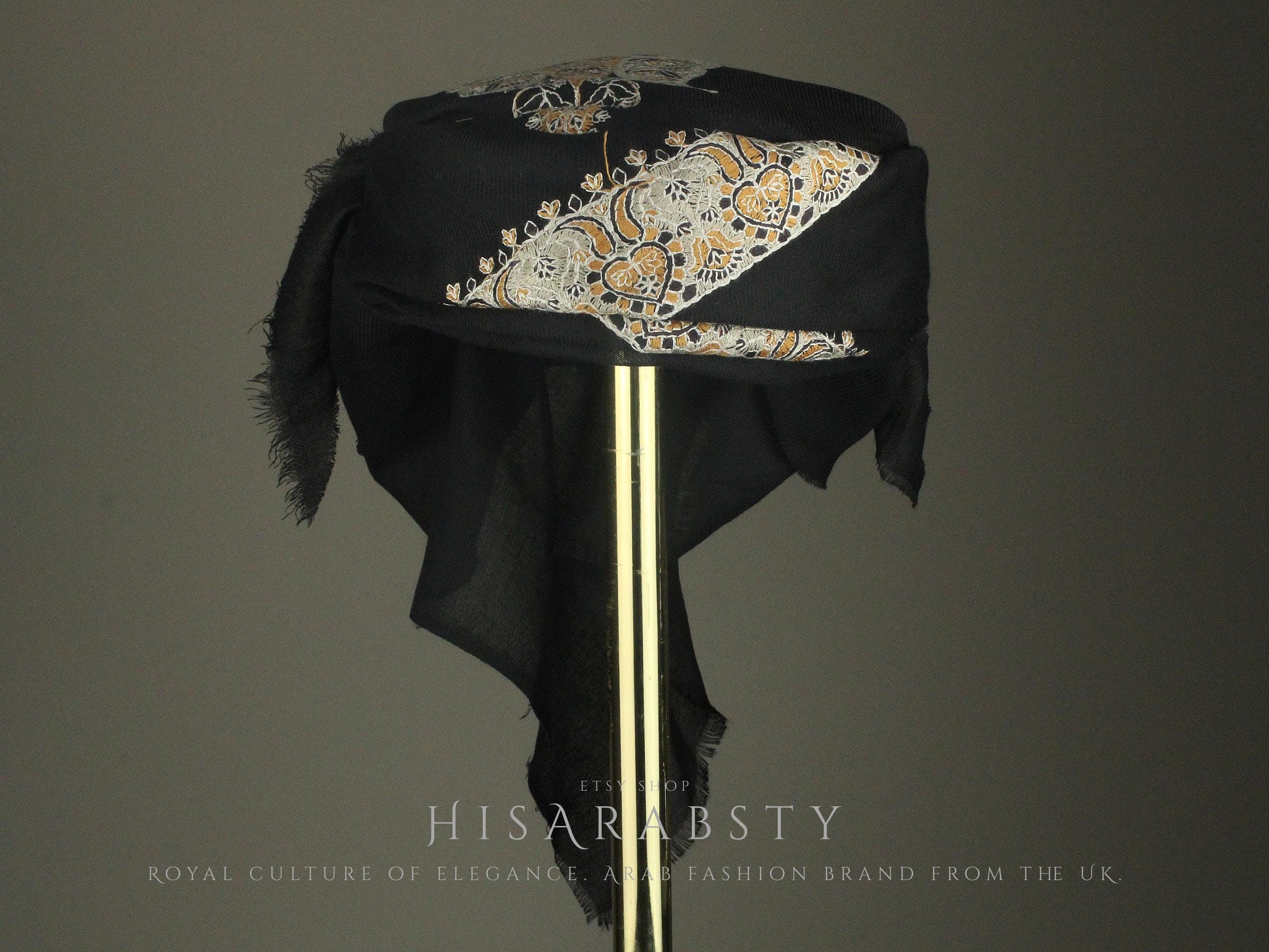 Ready To Wear Black Traditional Yemeni Embroidered Imamah Shemagh Adjustable Perfect For Men & Children Unique Scarf Easy To Wear AB4