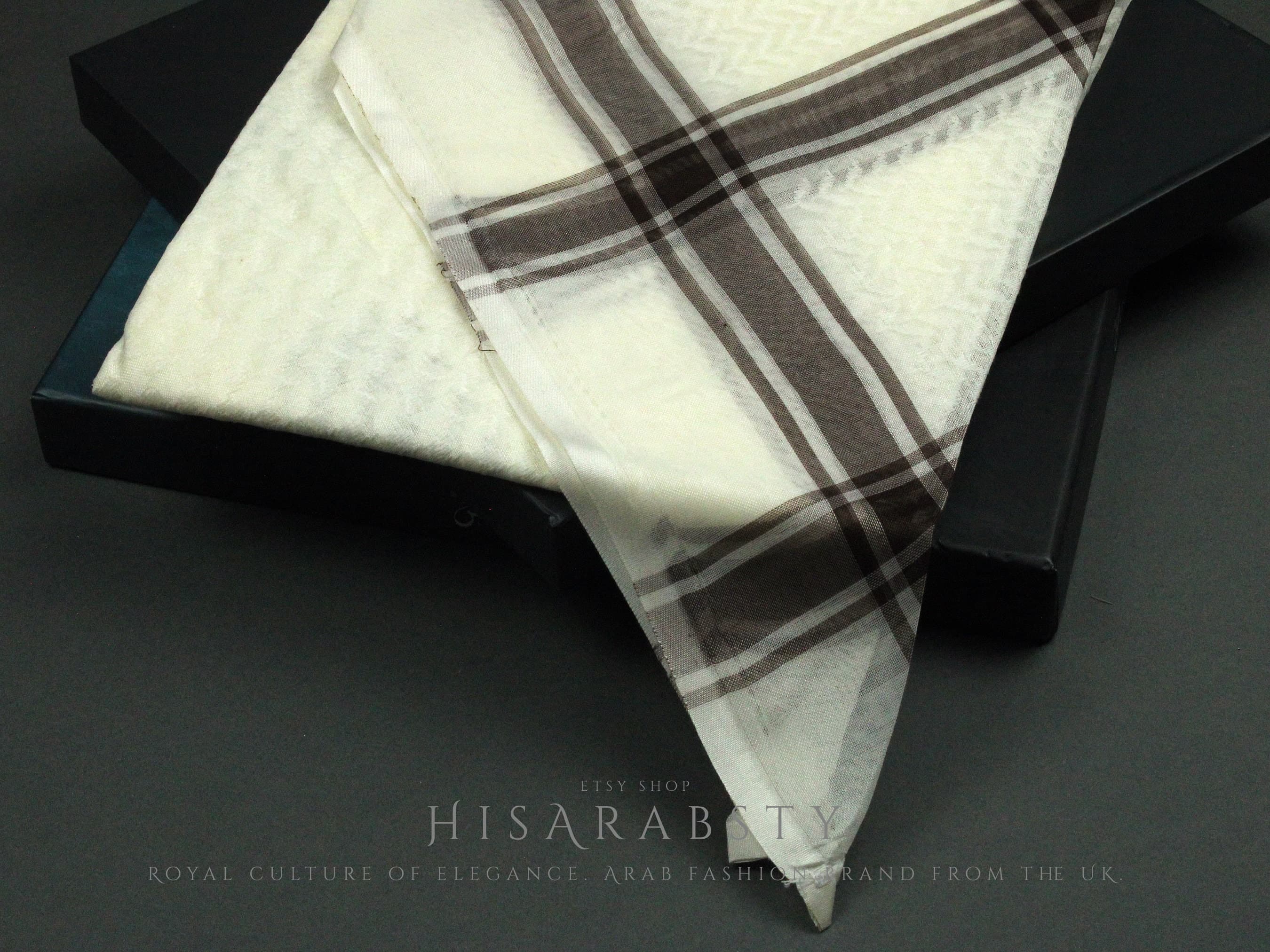 Rare Premium Cream Shemagh With Brown Line Keffiyeh Original Arab Scarf Saudi Arabian Imamah Islamic Arabic Attire Ghutra Outfit Soft AR24 - image 5
