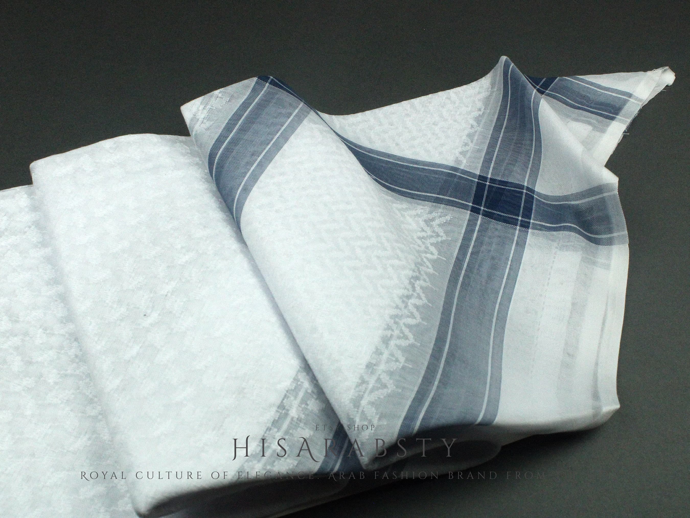 Rare Premium White Shemagh With Blue Line Keffiyeh Original Arab Scarf Saudi Arabian Imamah Islamic Arabic Attire Ghutra Outfit Cotton Soft - image 4