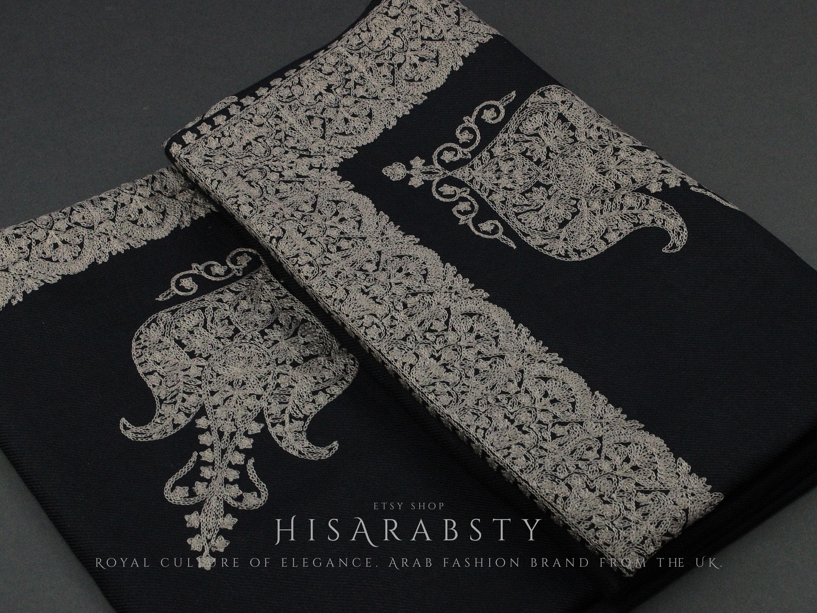 Rare Black Authentic Yemeni Shemagh Embroidered Scarf Amazing Keffiyeh Imamah Turban Eid Outfit Islamic Attire Gift Ghutra Headwear HS10