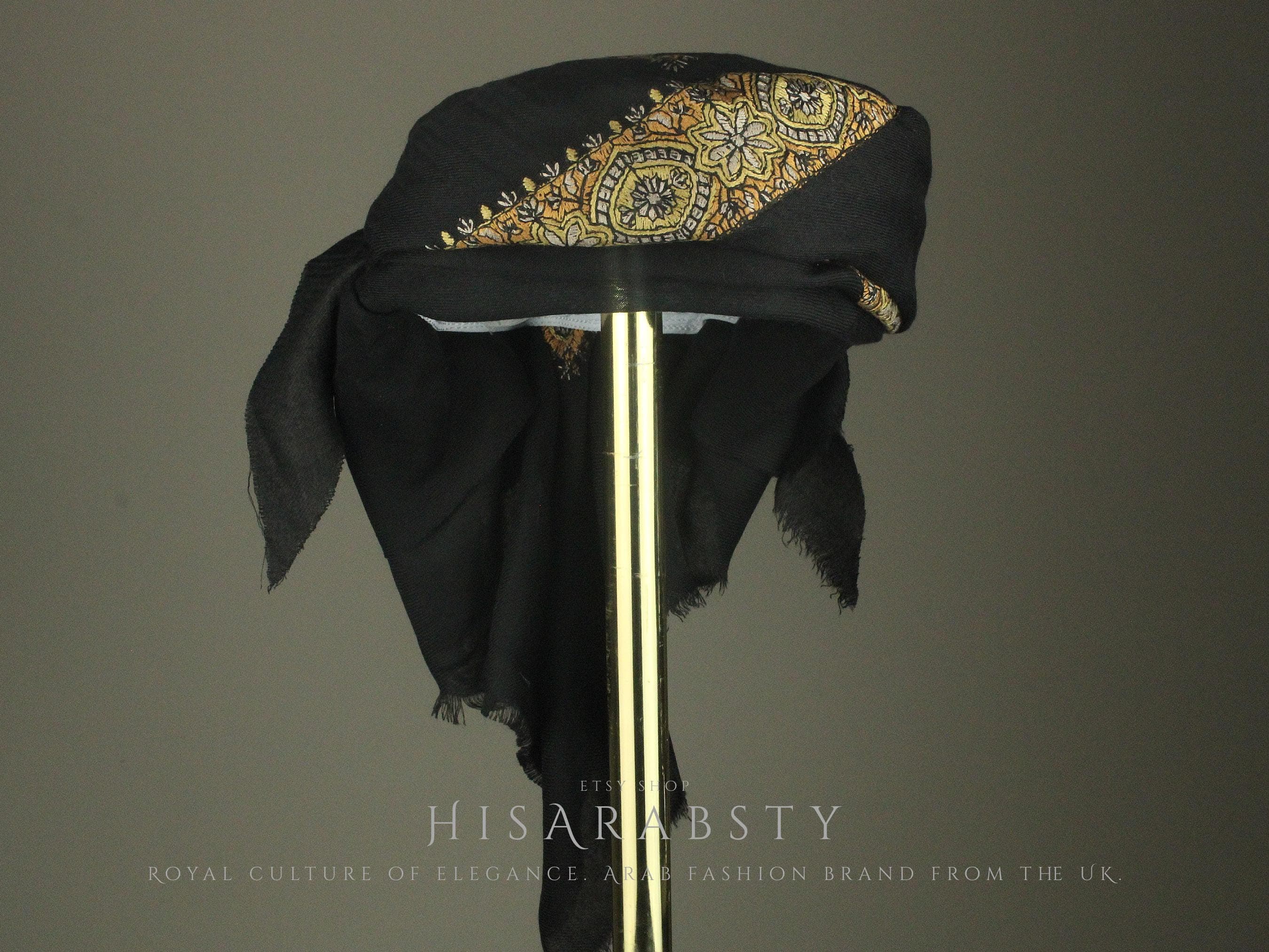 Ready To Wear Black Traditional Yemeni Embroidered Imamah Shemagh Adjustable Perfect For Men & Children Unique Scarf Easy To Wear AB7 - image 3