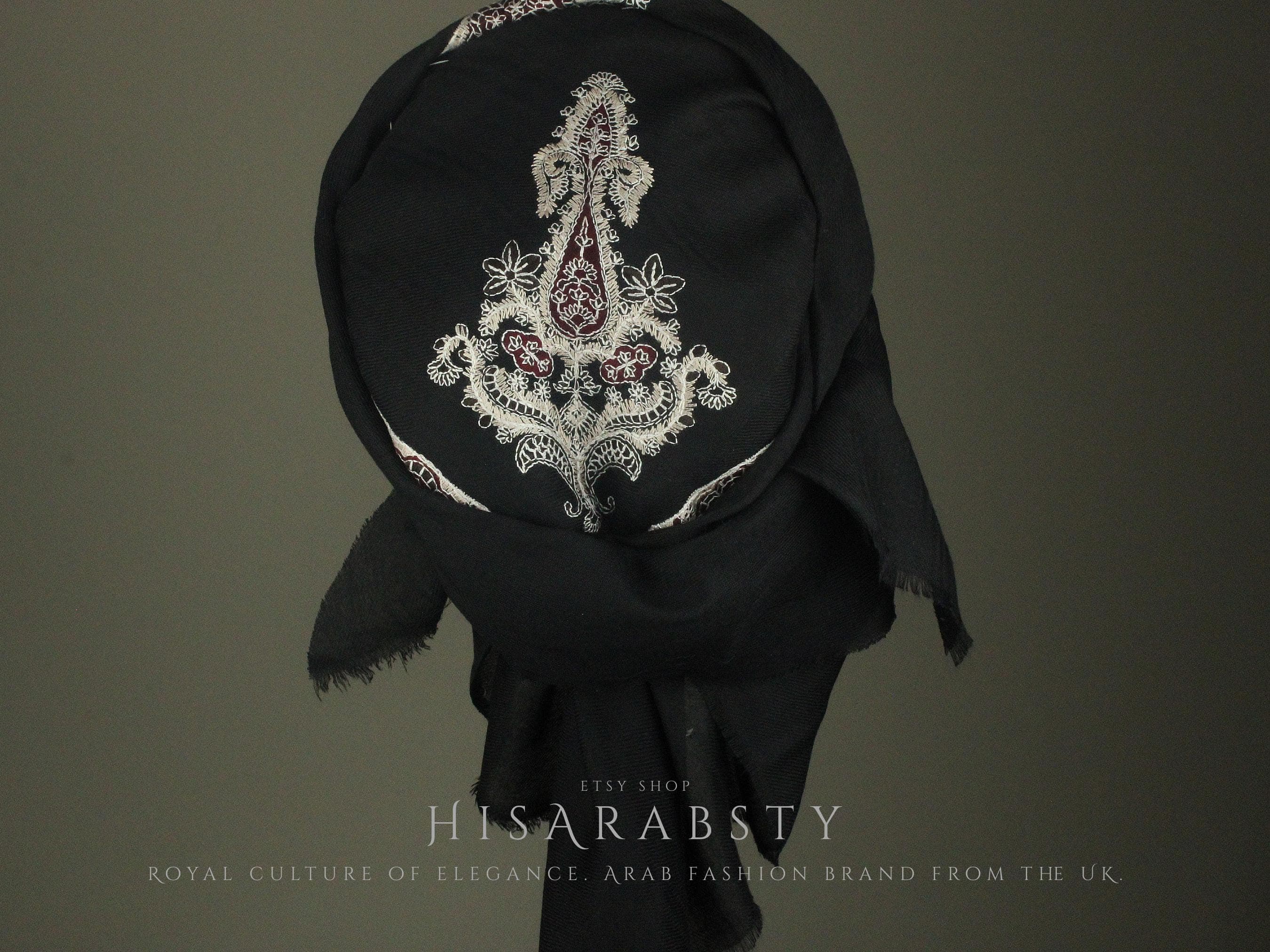 Ready To Wear Black Traditional Yemeni Embroidered Imamah Shemagh Adjustable Perfect For Men & Children Unique Scarf Easy To Wear AB1 - image 4