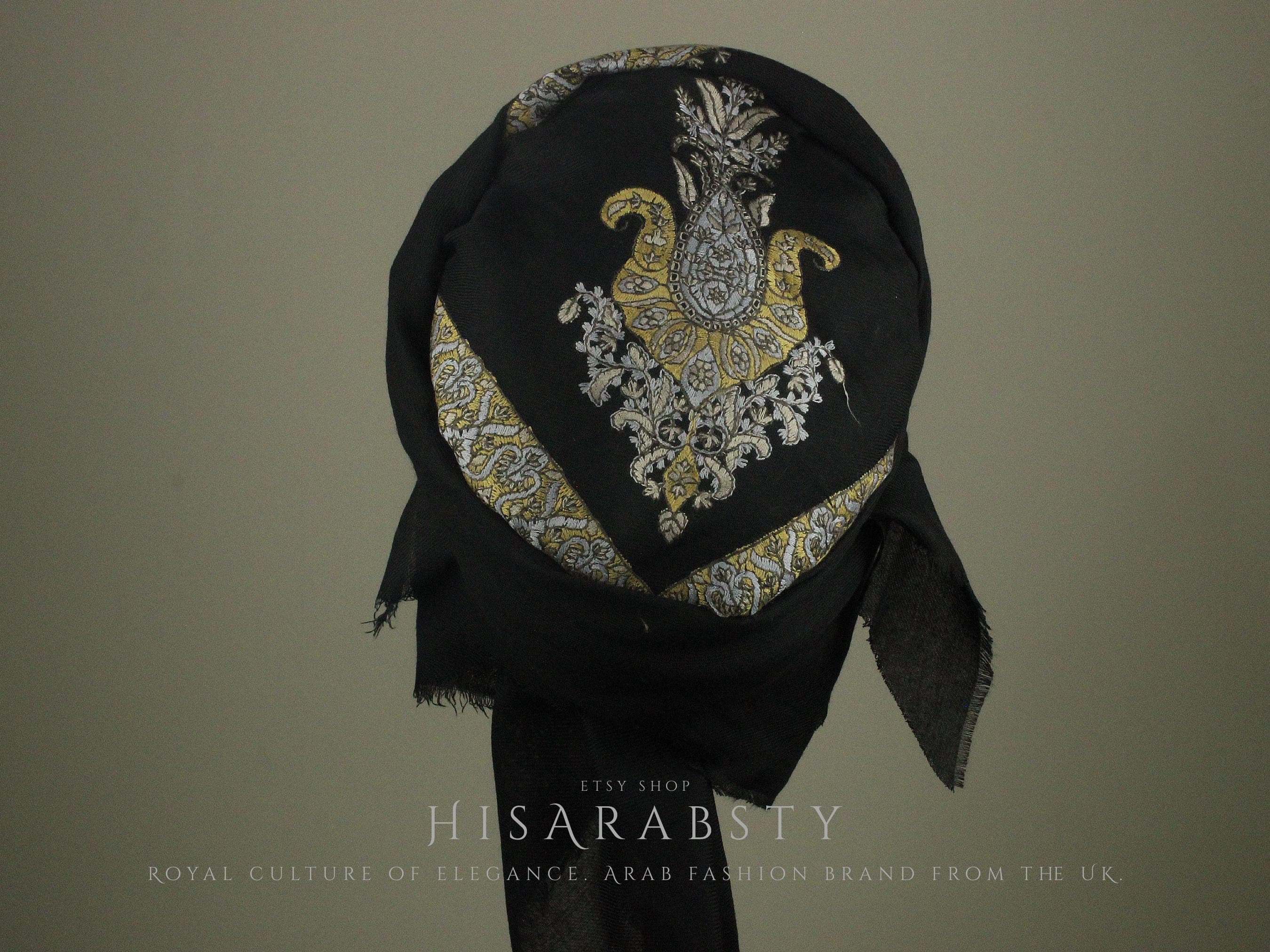 Ready To Wear Black Traditional Yemeni Embroidered Imamah Shemagh Adjustable Perfect For Men & Children Unique Scarf Easy To Wear AB32 - image 4