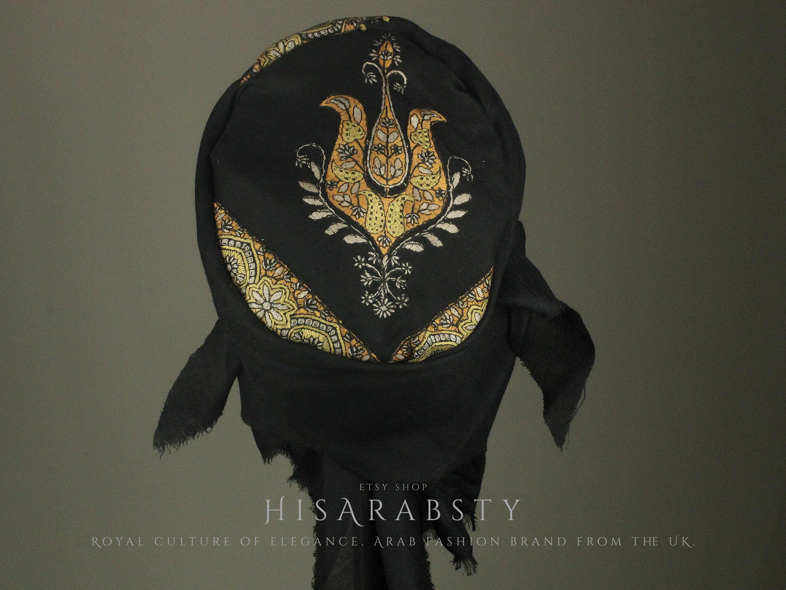 Ready To Wear Black Traditional Yemeni Embroidered Imamah Shemagh Adjustable Perfect For Men & Children Unique Scarf Easy To Wear AB7 - image 5