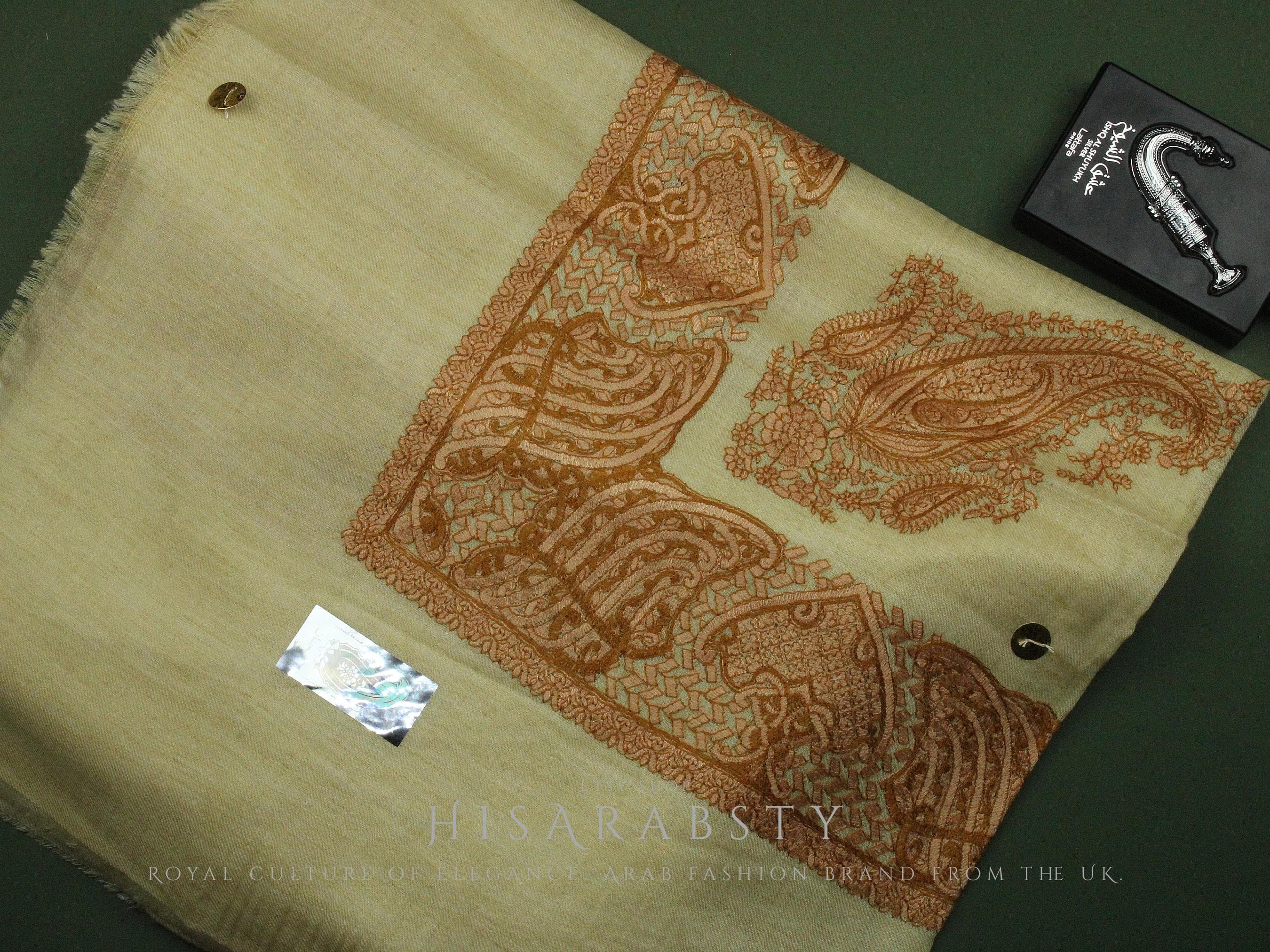 Traditional Cream Colour Royal Omani Massar Embroidered Scarf Amazing Keffiyeh Imamah Ghutra Arab Men Unique Scarves Perfect Gift Eid Wear
