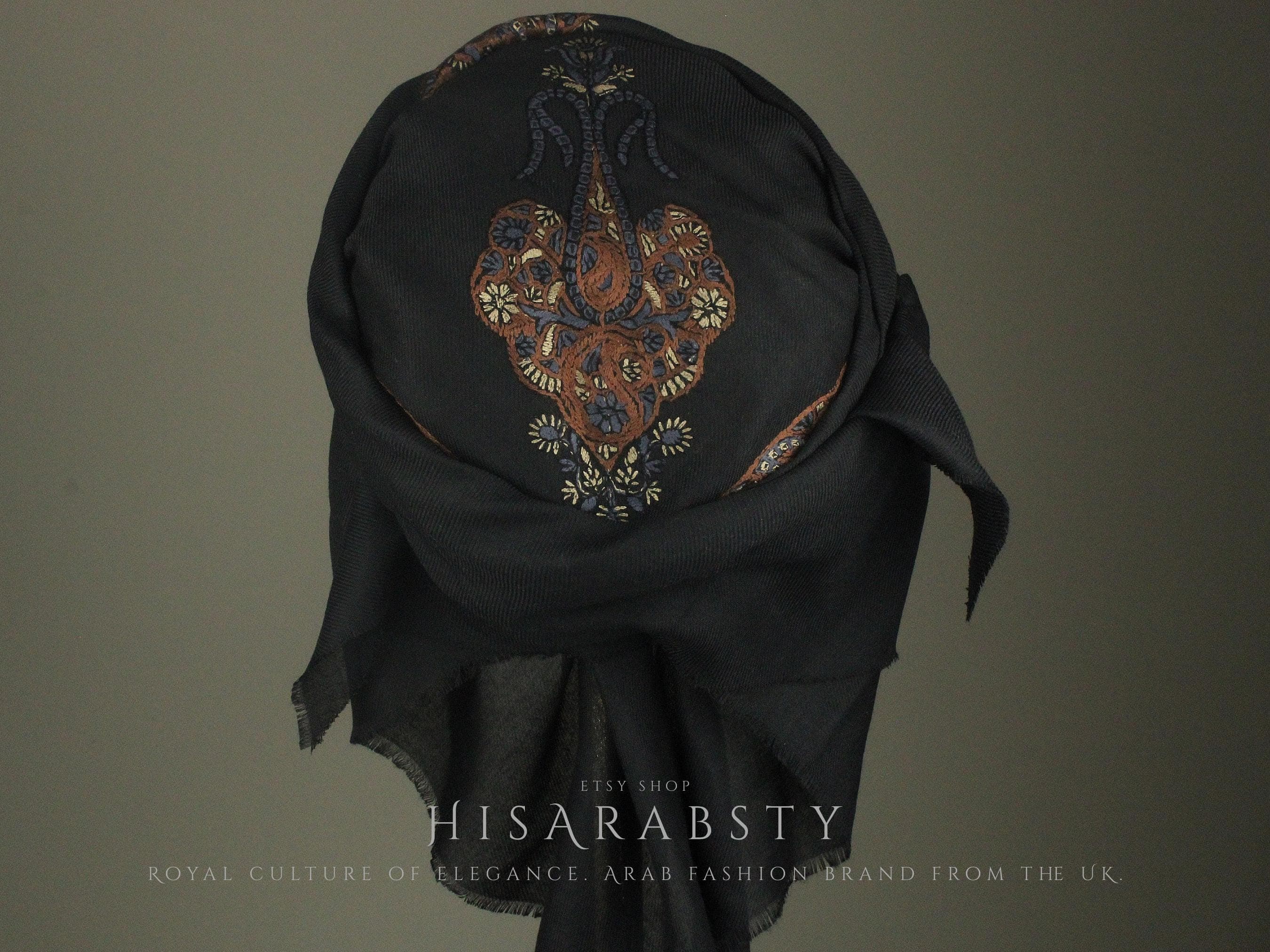 Ready To Wear Black Traditional Yemeni Embroidered Imamah Shemagh Adjustable Perfect For Men & Children Unique Scarf Easy To Wear AB3 - image 4