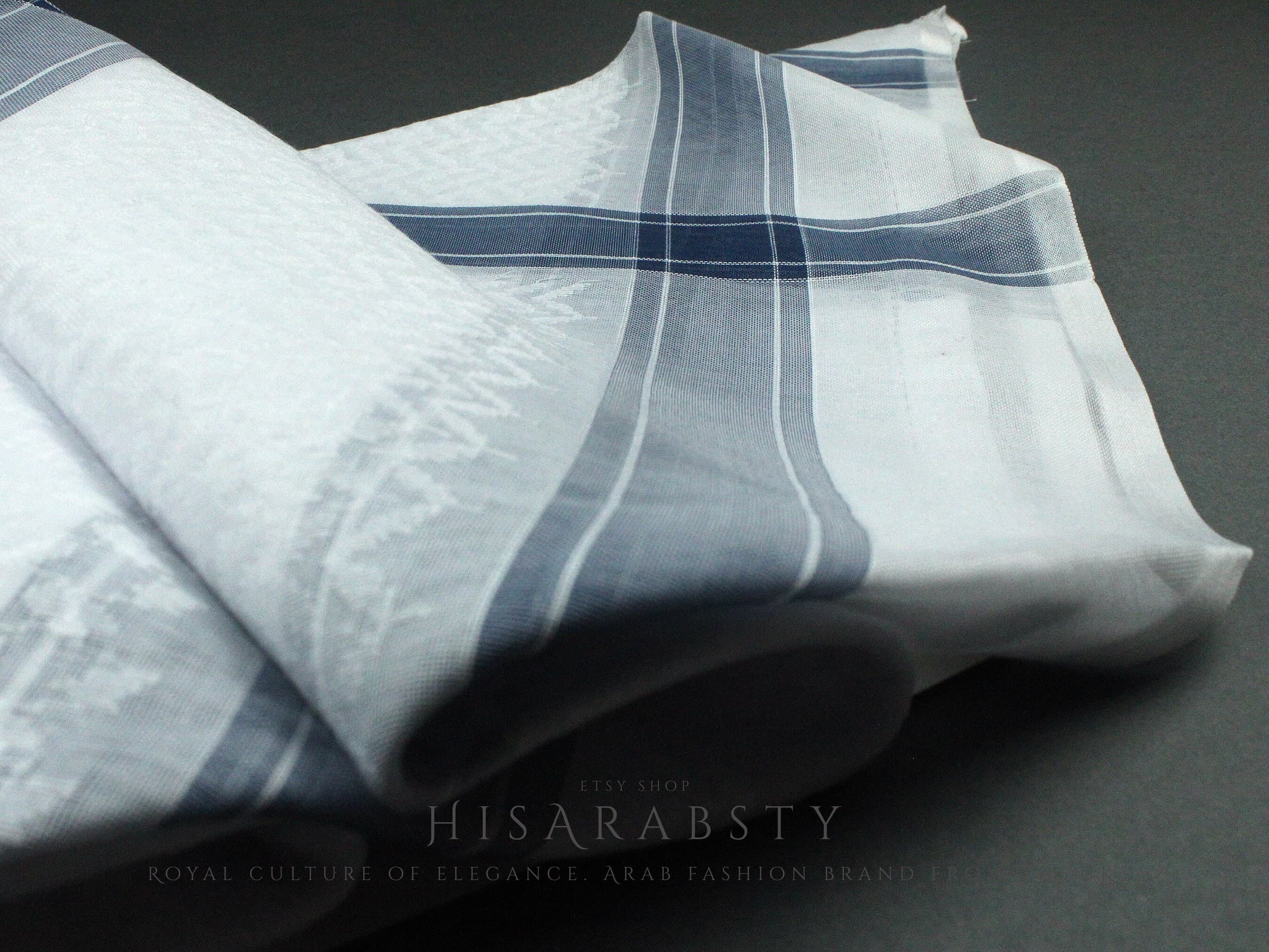 Rare Premium White Shemagh With Blue Line Keffiyeh Original Arab Scarf Saudi Arabian Imamah Islamic Arabic Attire Ghutra Outfit Cotton Soft - image 5