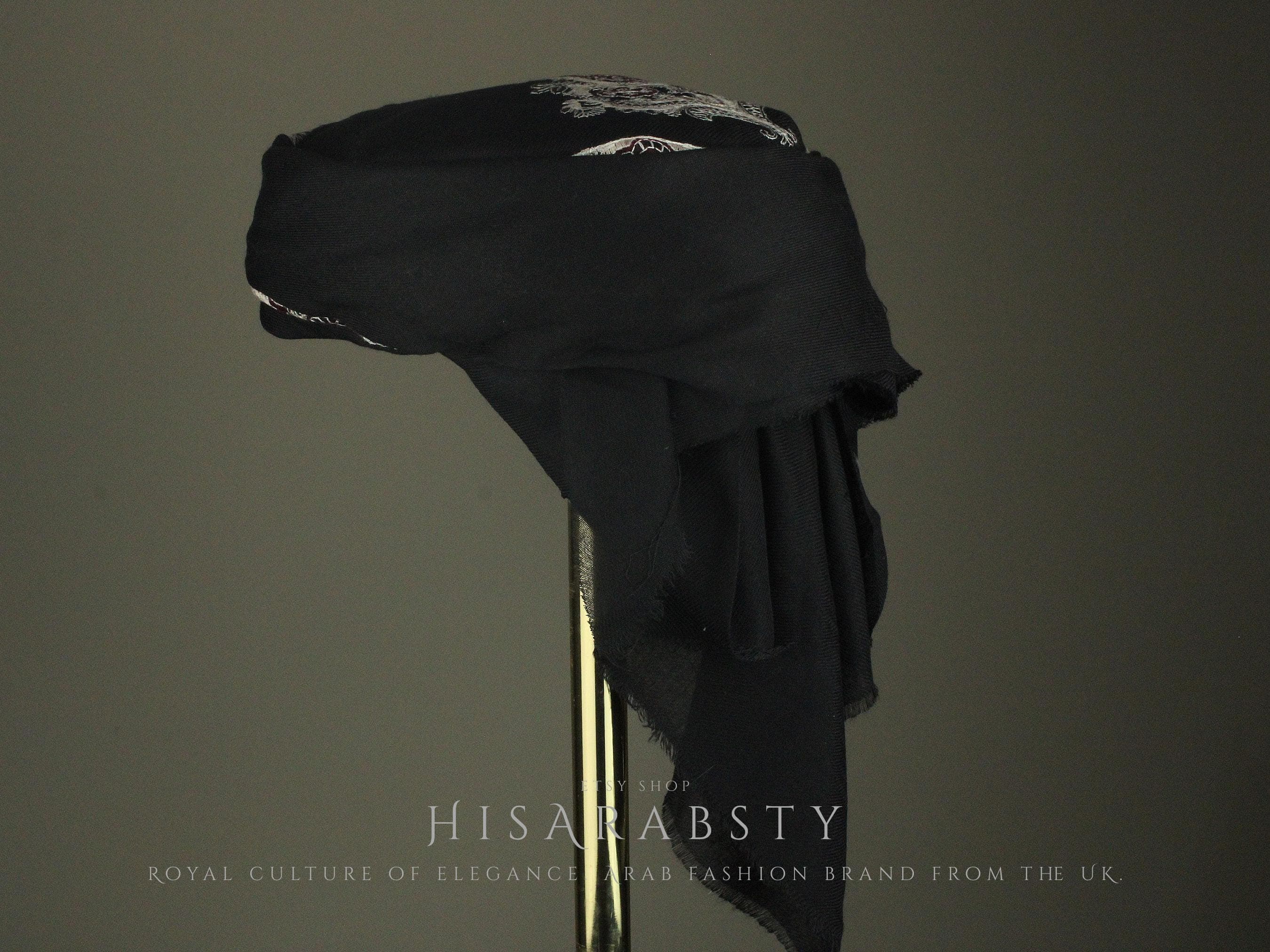 Ready To Wear Black Traditional Yemeni Embroidered Imamah Shemagh Adjustable Perfect For Men & Children Unique Scarf Easy To Wear AB1 - image 3