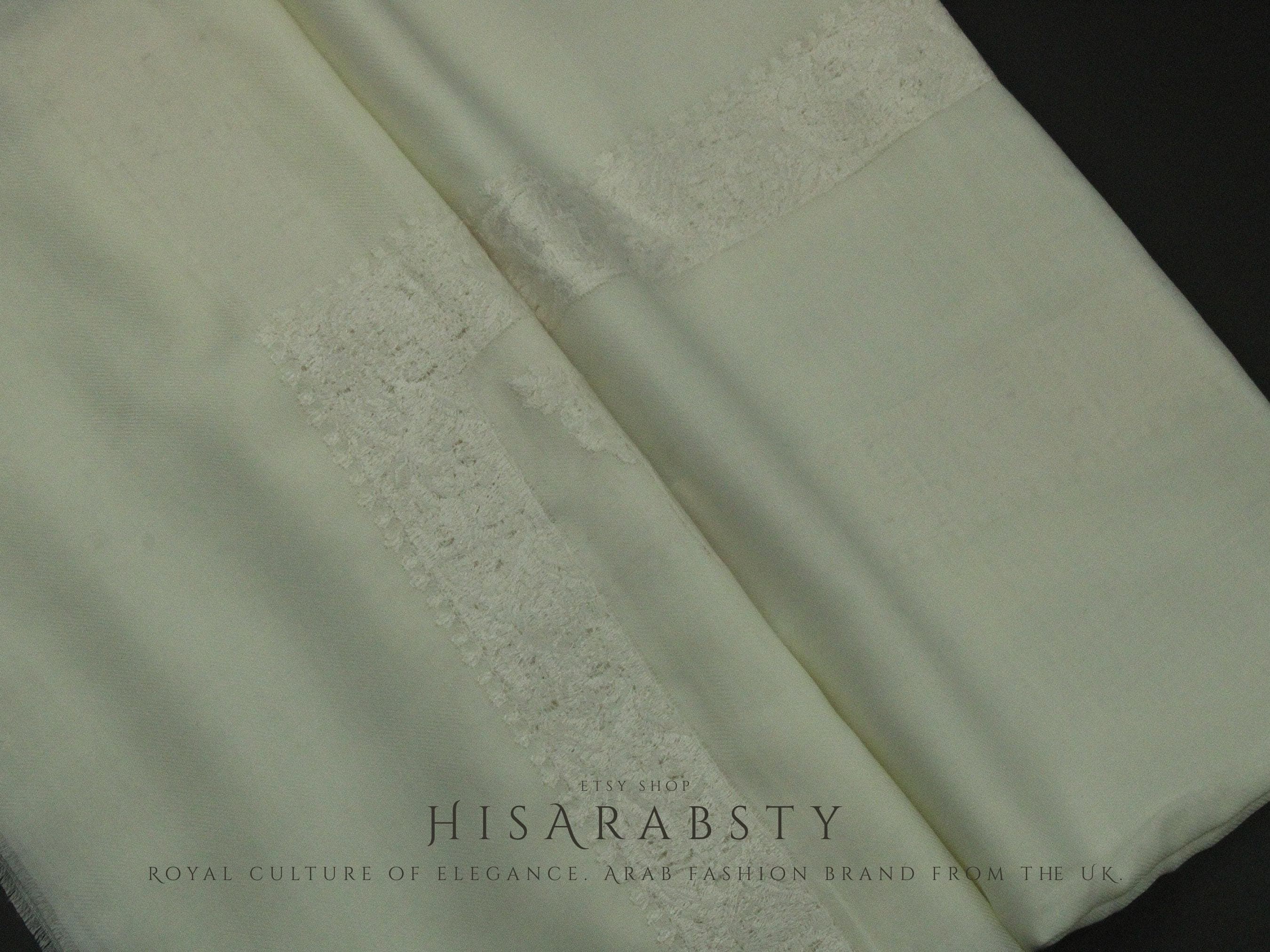 Rare White Authentic Yemeni Shemagh Embroidered Scarf Amazing Keffiyeh Imamah Turban Modest Outfit Islamic Attire Ghutra Headwear HS1 - image 4