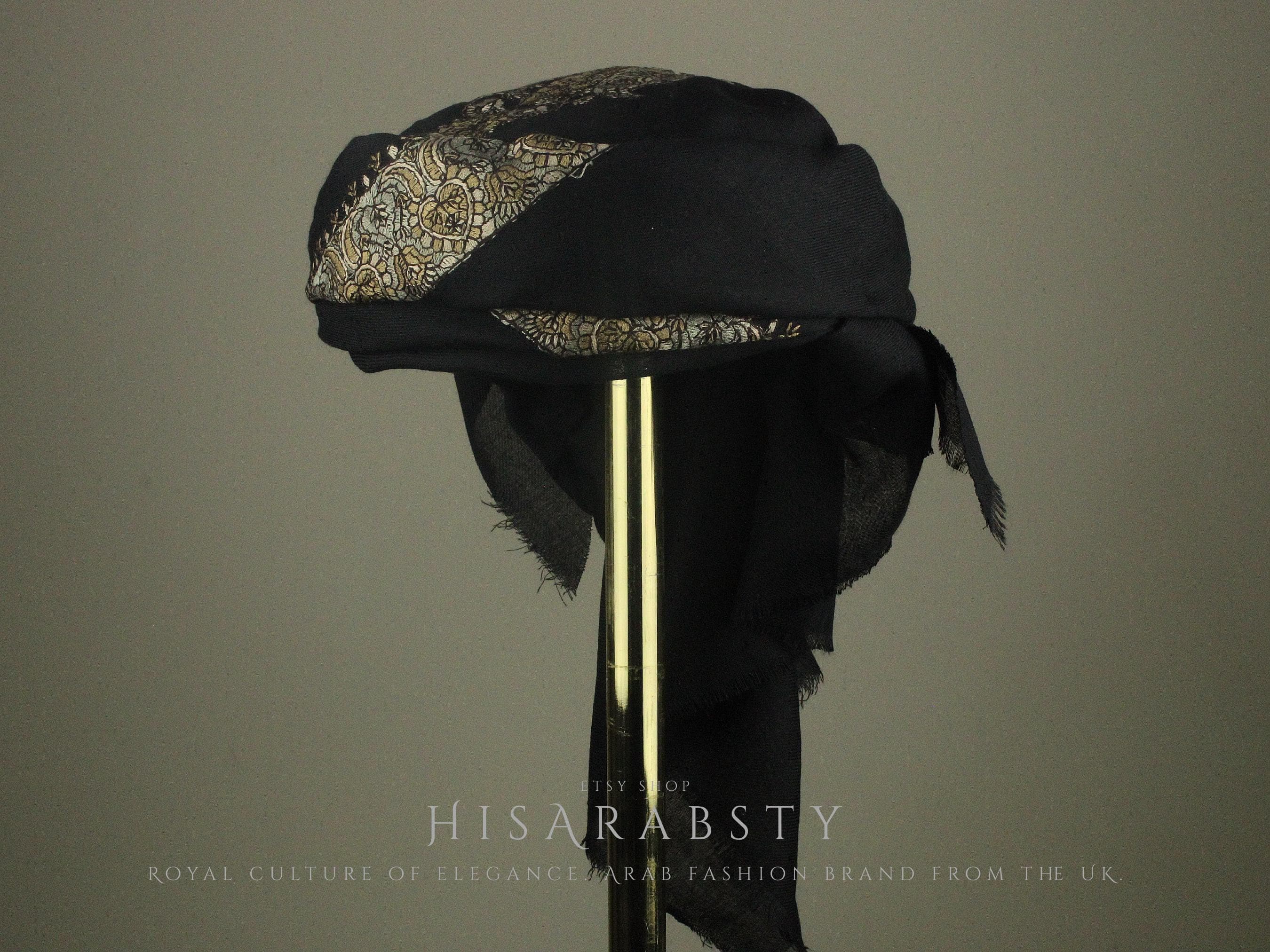 Ready To Wear Black Traditional Yemeni Embroidered Imamah Shemagh Adjustable Perfect For Men & Children Unique Scarf Easy To Wear AB30 - image 3
