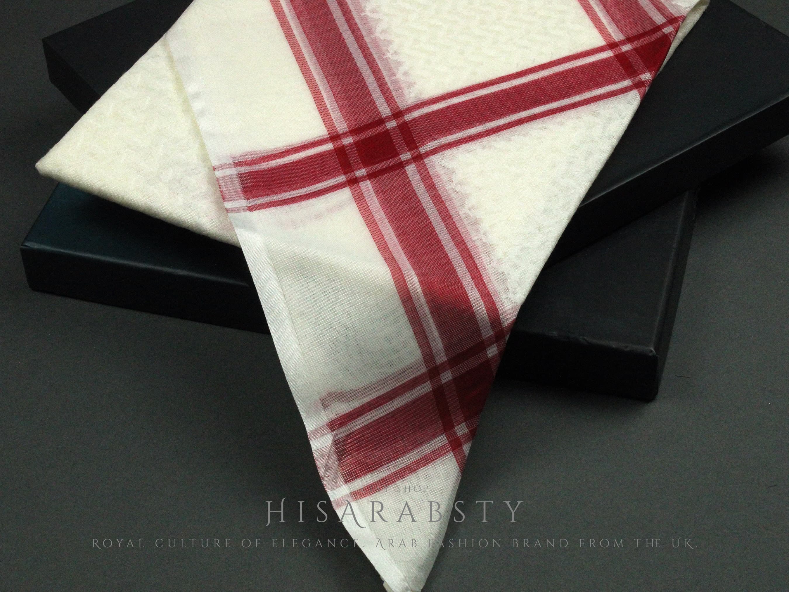 Rare Premium Cream Shemagh With Red Line Keffiyeh Original Arab Scarf Saudi Arabian Imamah Islamic Arabic Attire Ghutra Outfit Soft AR26 - image 4