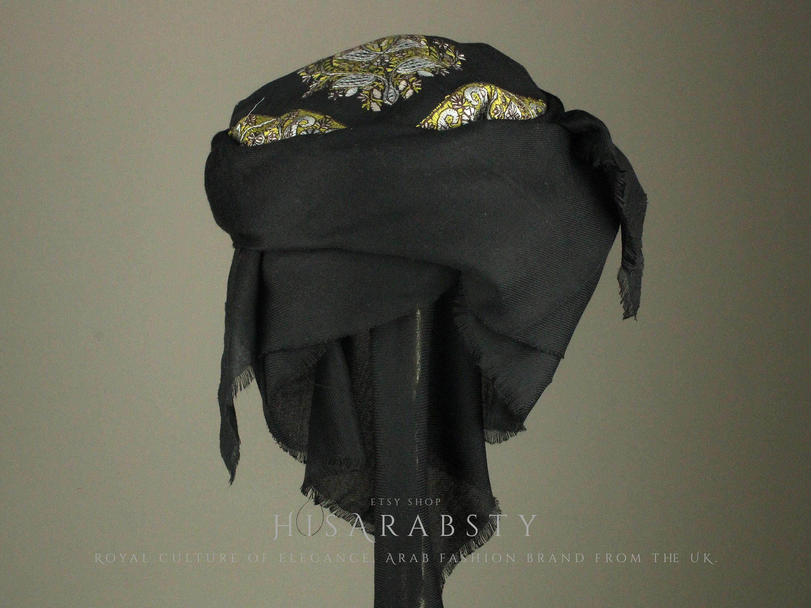 Ready To Wear Black Traditional Yemeni Embroidered Imamah Shemagh Adjustable Perfect For Men & Children Unique Scarf Easy To Wear AB9 - image 3