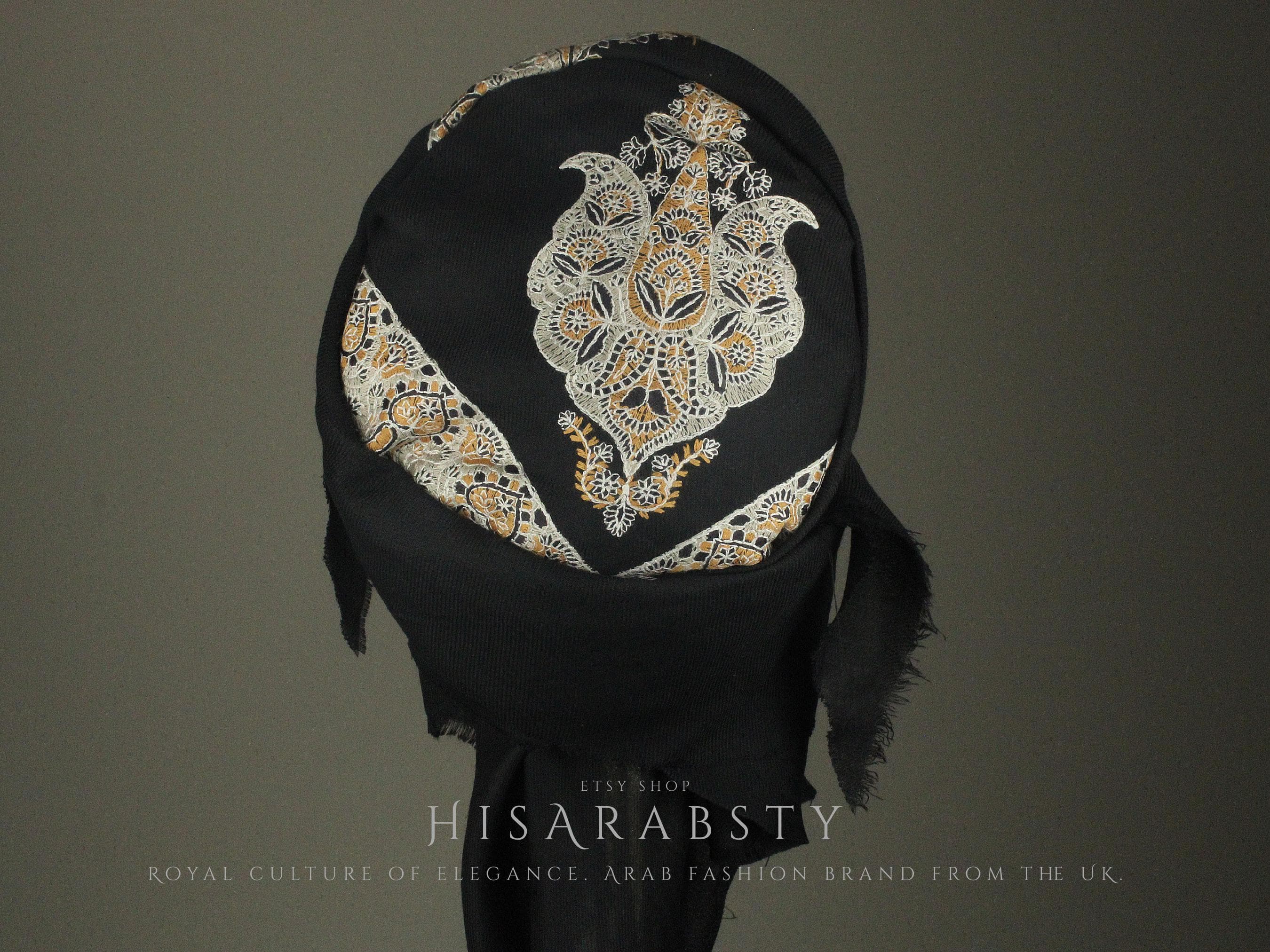 Ready To Wear Black Traditional Yemeni Embroidered Imamah Shemagh Adjustable Perfect For Men & Children Unique Scarf Easy To Wear AB4 - image 4