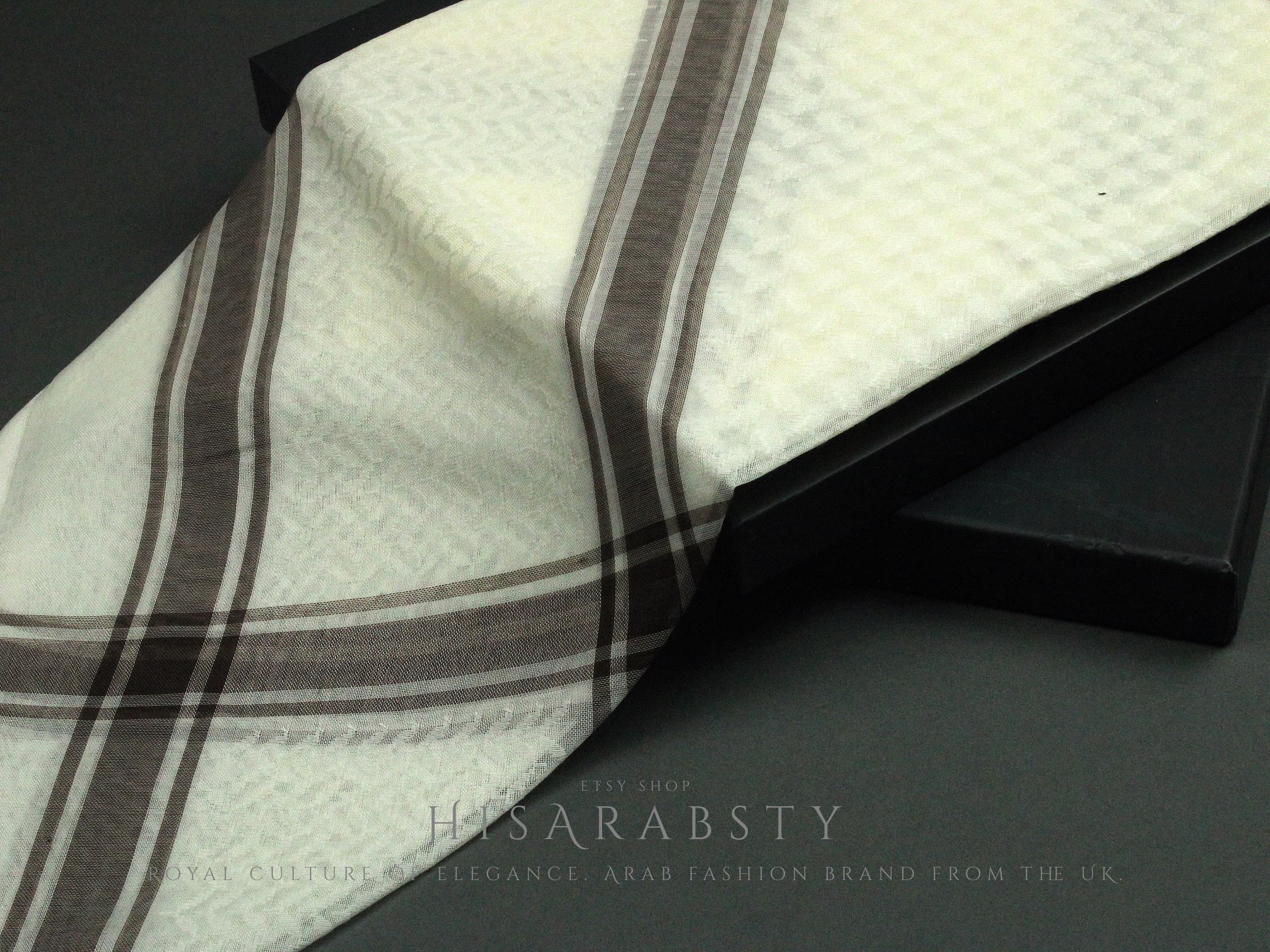 Rare Premium Cream Shemagh With Brown Line Keffiyeh Original Arab Scarf Saudi Arabian Imamah Islamic Arabic Attire Ghutra Outfit Soft AR24 - image 4