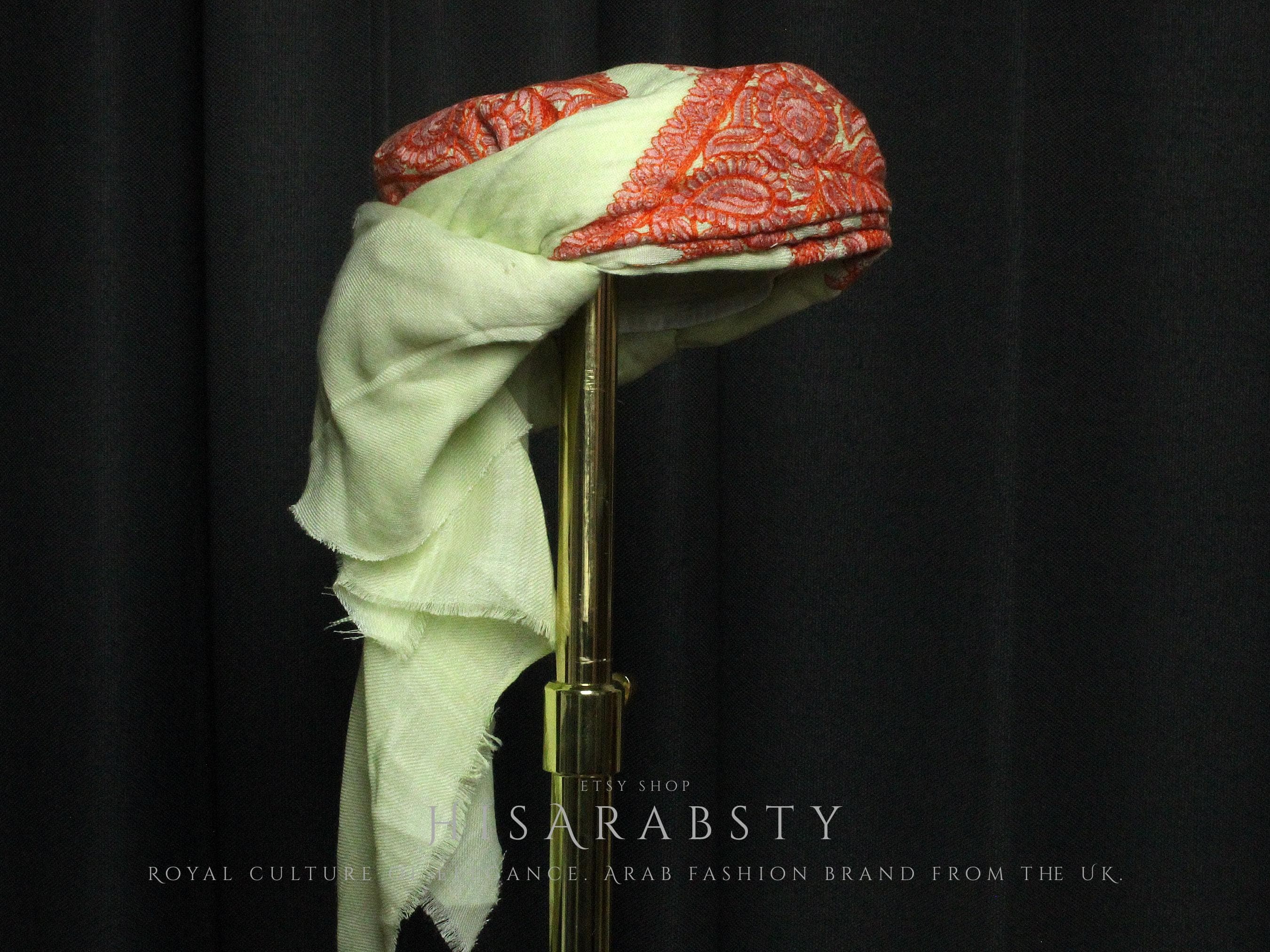 Ready To Wear Traditional Yellow Yemeni Embroidered Imamah Shemagh Adjustable Perfect Men & Children Arab Unique Scarf Easy To Wear AR904