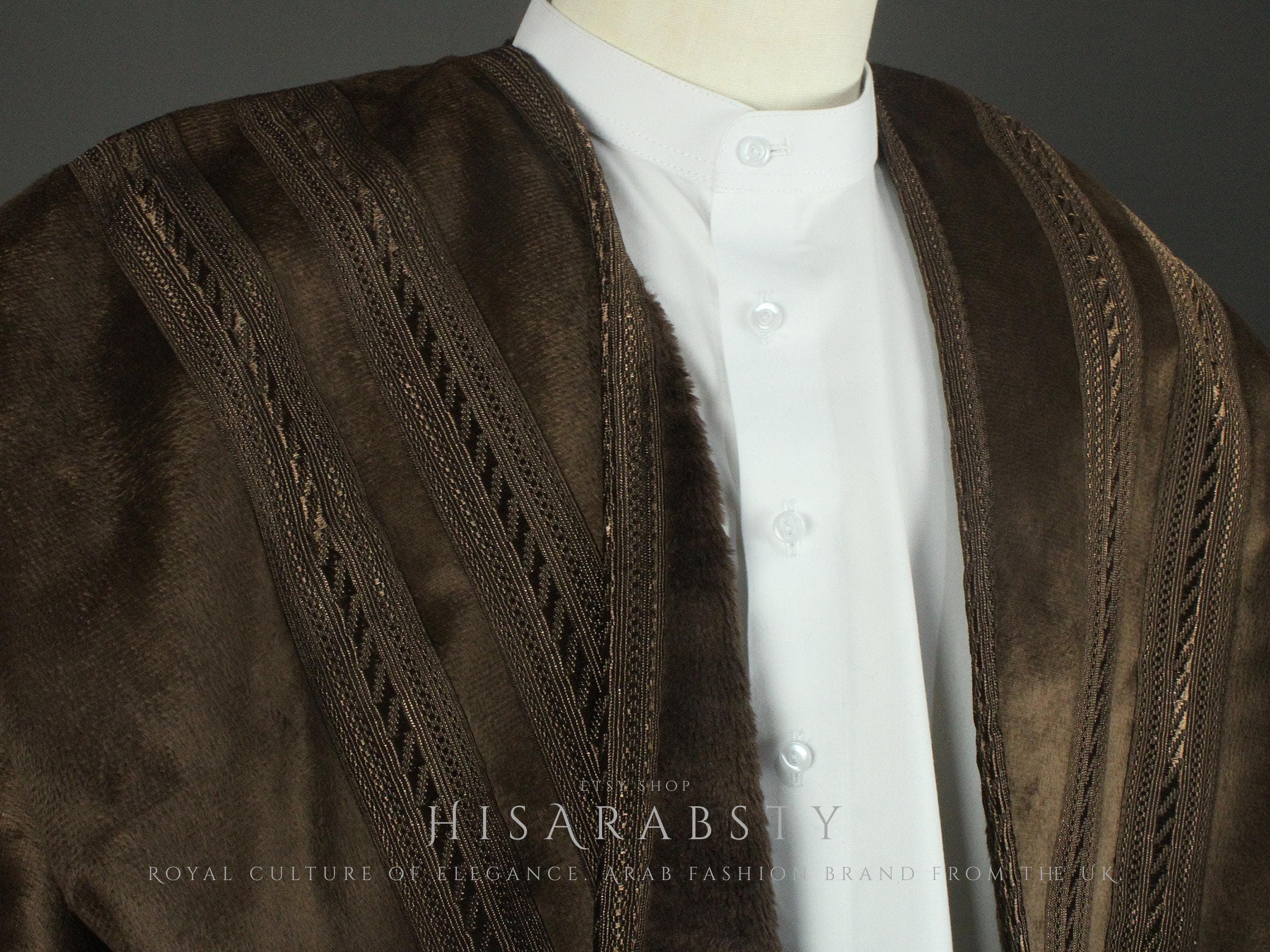 Dark Brown Colour Farwa Bisht Cozy Arabian Coat Fur Lined Warm Winter Coat Arabic Abaya Quality Arab Attire Perfect For Winter