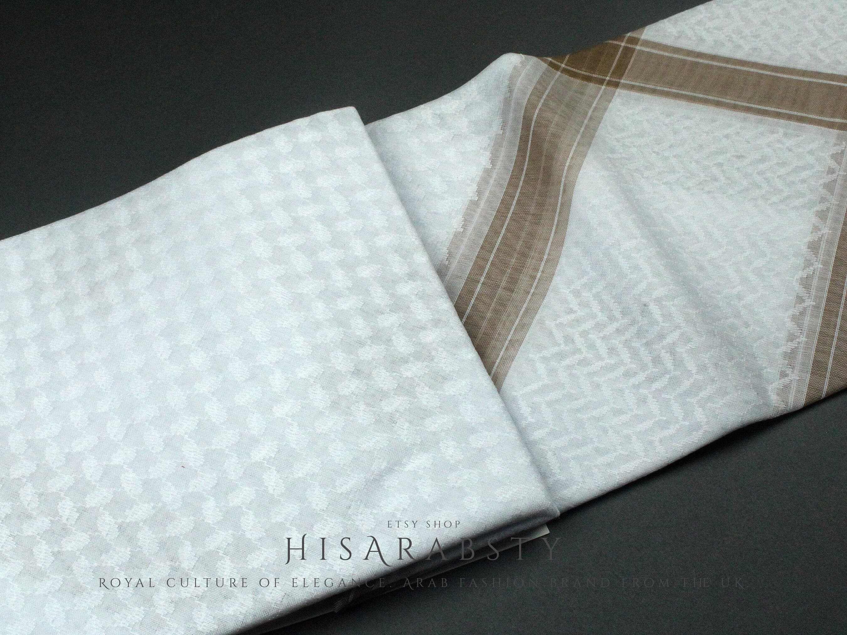 Rare Premium White Shemagh With Rose Gold Line Keffiyeh Original Arab Scarf Saudi Arabian Imamah Islamic Attire Ghutra Outfit Cotton Soft - image 5