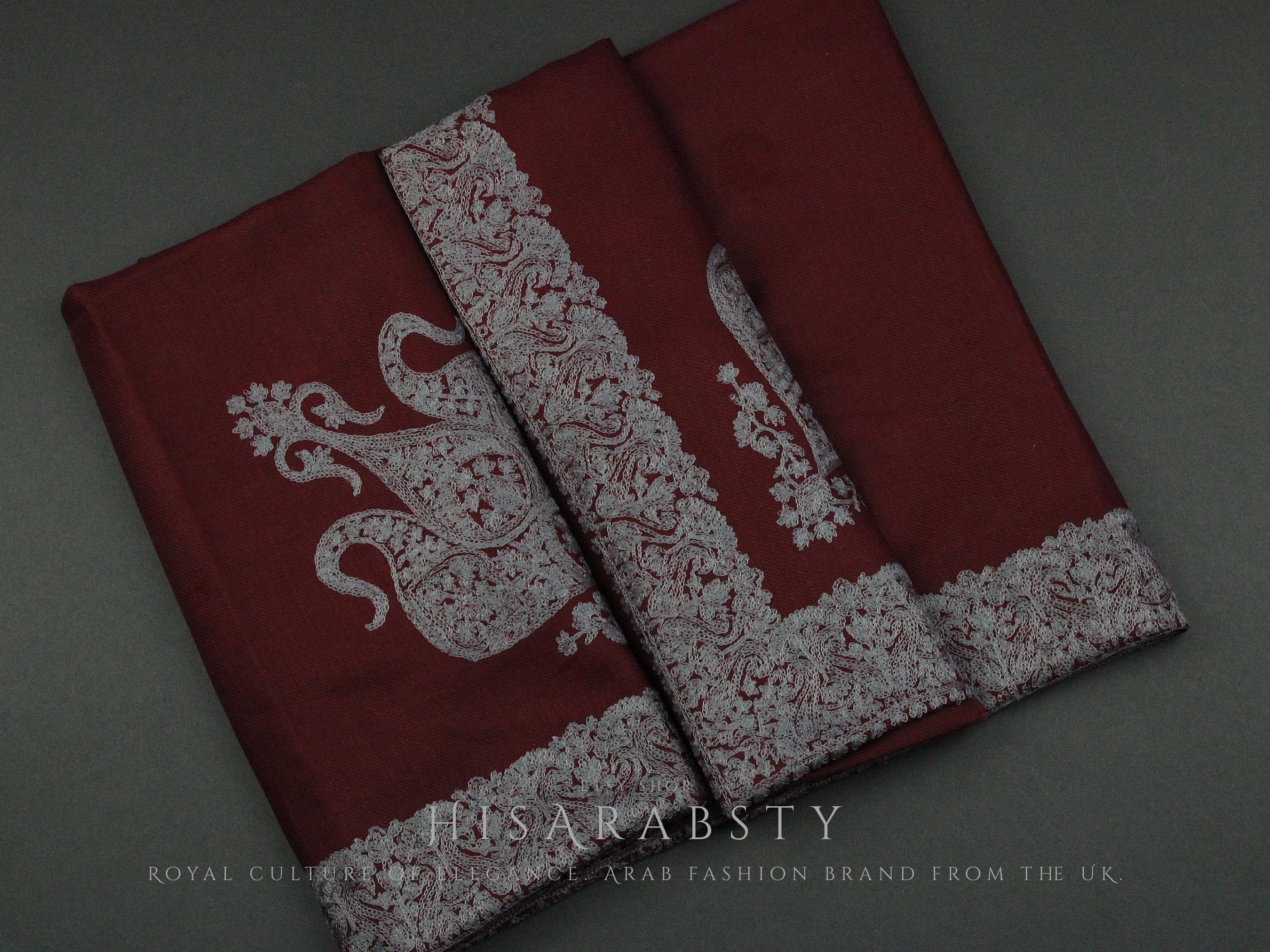 Rare Maroon Authentic Yemeni Shemagh Embroidered Scarf Amazing Keffiyeh Imamah Turban Eid Outfit Islamic Attire Gift Ghutra Headwear HS3
