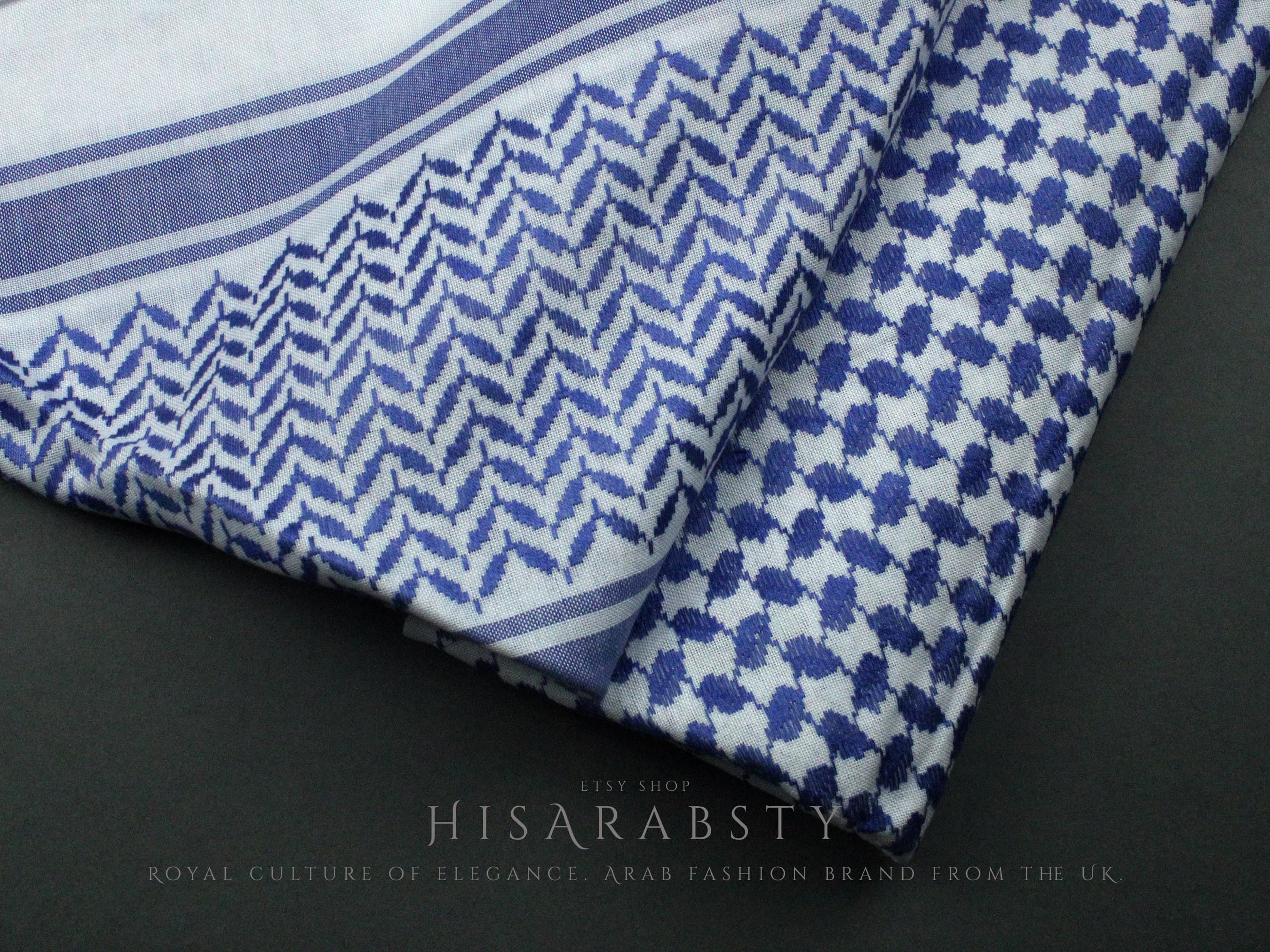 Rare Premium Shemagh Blue and White Keffiyeh Original Arabian Scarf Saudi Arabian Imamah Islamic Arabi Attire Ghutra Outfit Cotton Soft AR28 - image 4