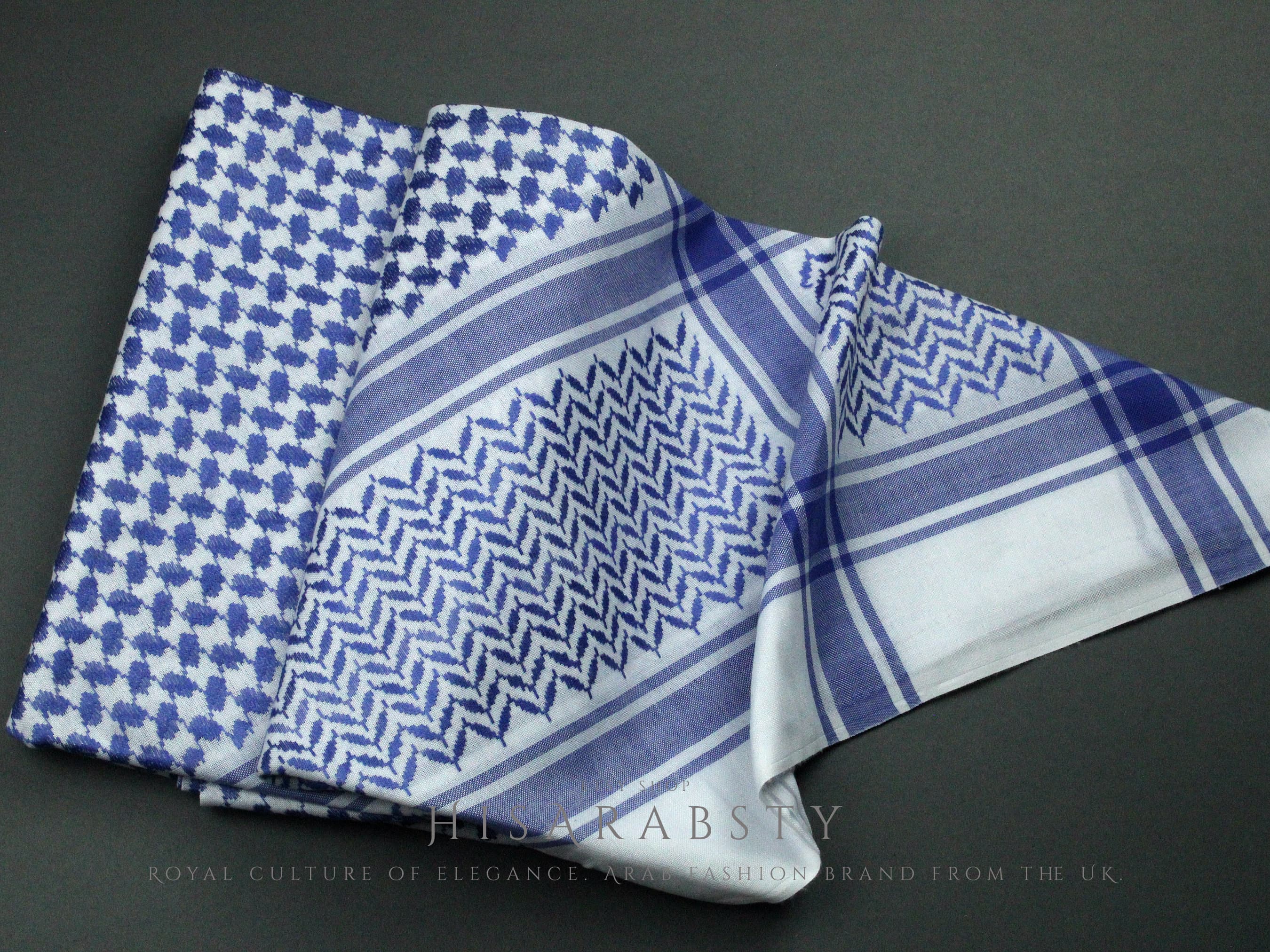 Rare Premium Shemagh Blue and White Keffiyeh Original Arabian Scarf Saudi Arabian Imamah Islamic Arabi Attire Ghutra Outfit Cotton Soft AR28 - image 3