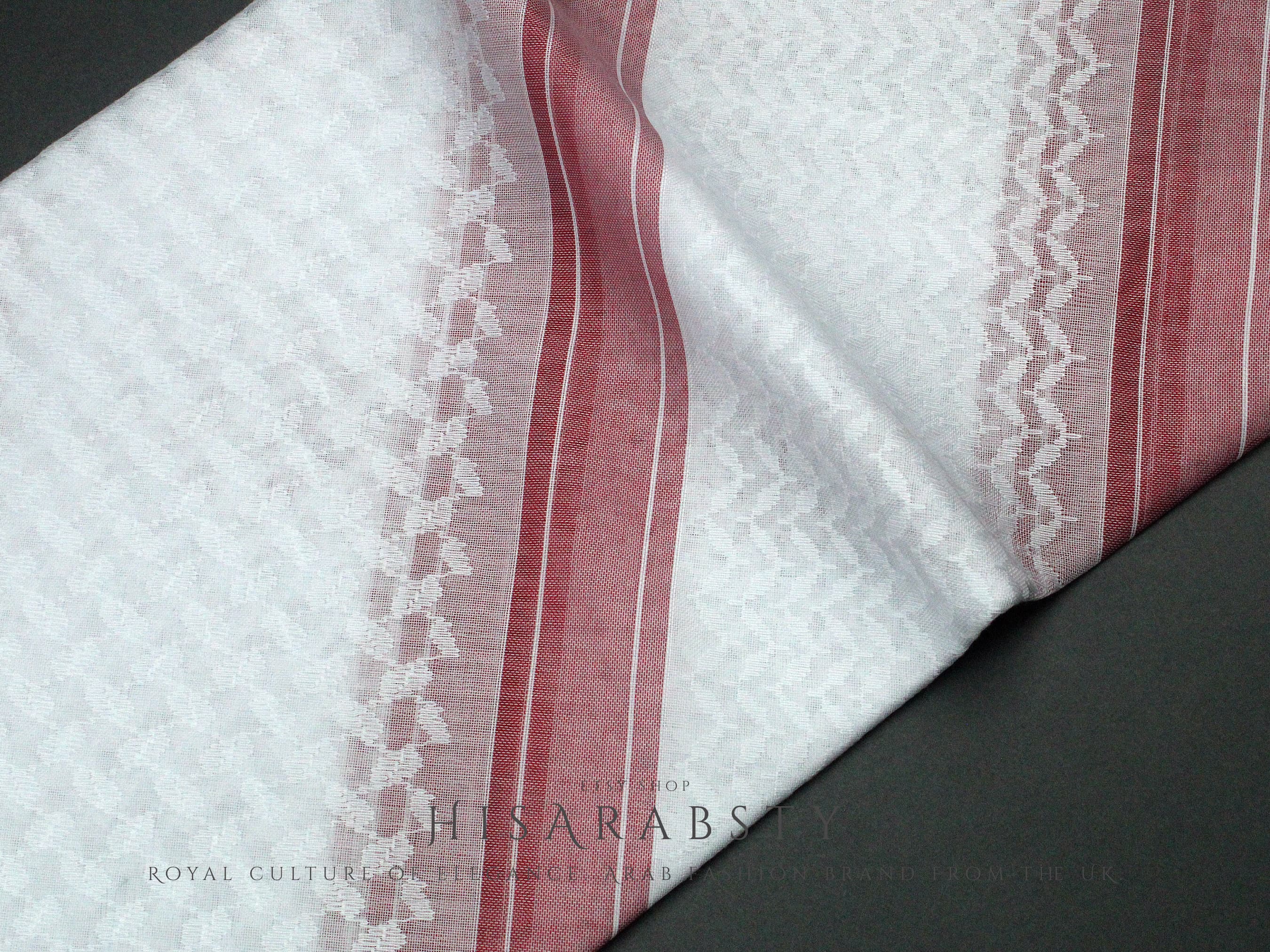 Rare Premium White Shemagh With Red Line Keffiyeh Original Arab Scarf Saudi Arabian Imamah Islamic Arabic Attire Ghutra Outfit Cotton Soft - image 4