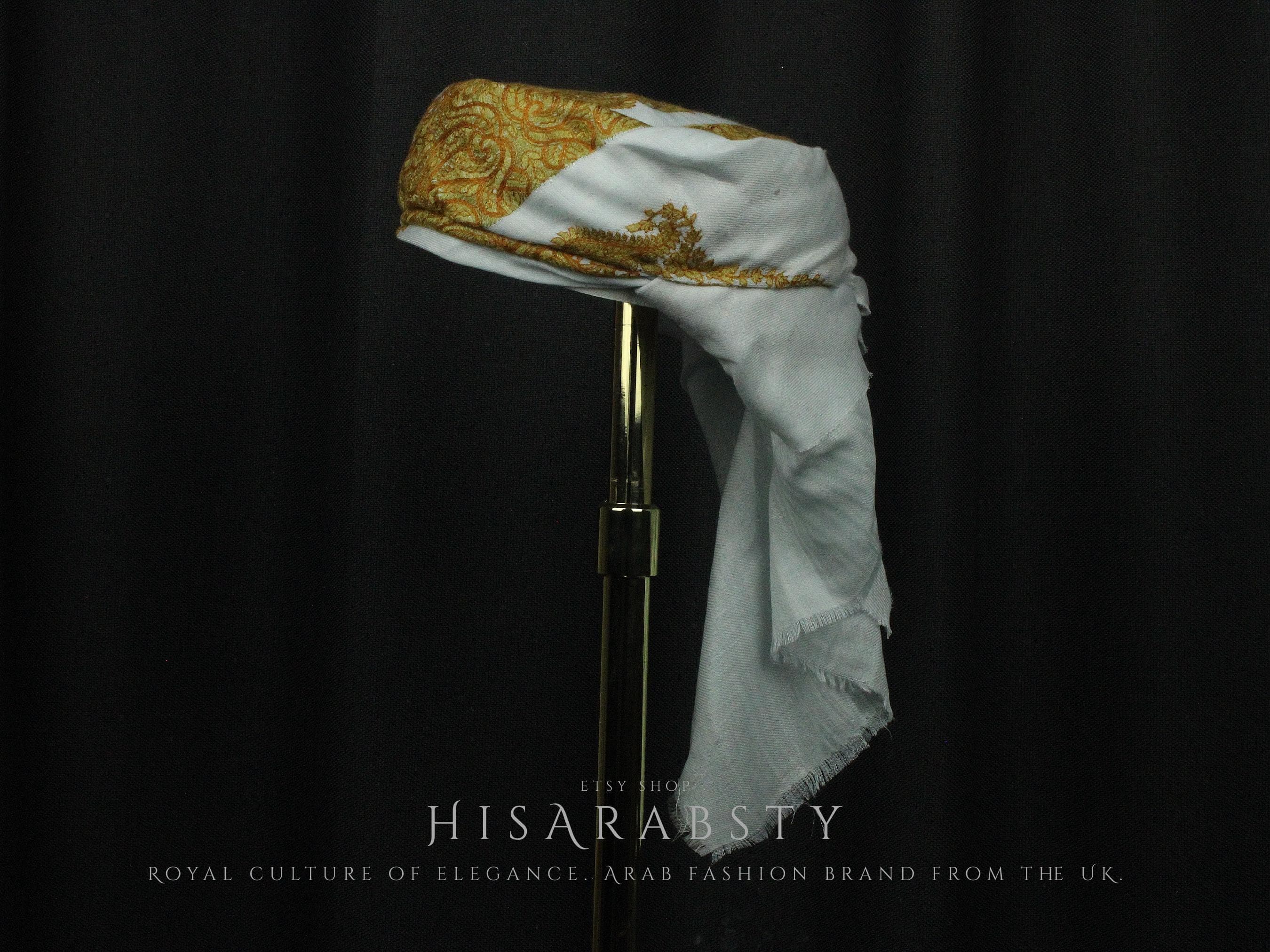 Ready To Wear Mint Traditional Yemeni Embroidered Imamah Shemagh Adjustable Perfect For Men & Children Unique Scarf Easy To Wear AR904
