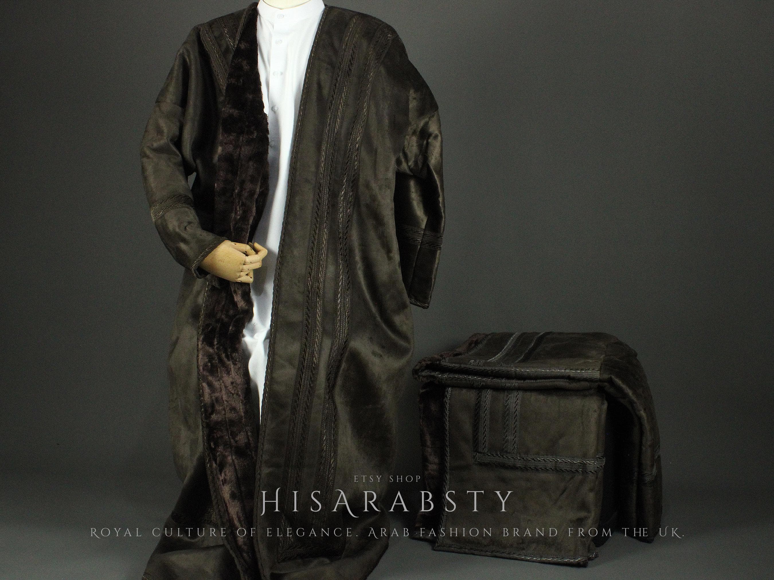 Unique Dark Olive Green Colour Farwa Bisht Cozy Arabian Coat Fur Lined Warm Winter Coat Arabic Abaya Quality Arab Attire Perfect For Winter - image 3