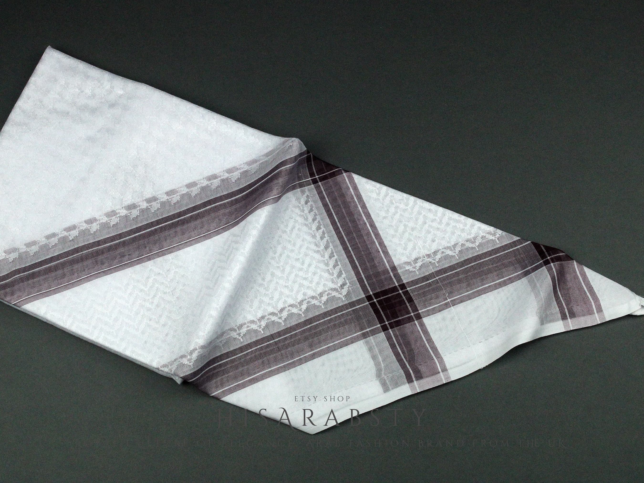 Rare Premium White Shemagh With Purple Line Keffiyeh Original Arab Scarf Saudi Arabian Imamah Islamic Arabi Attire Ghutra Outfit Cotton Soft