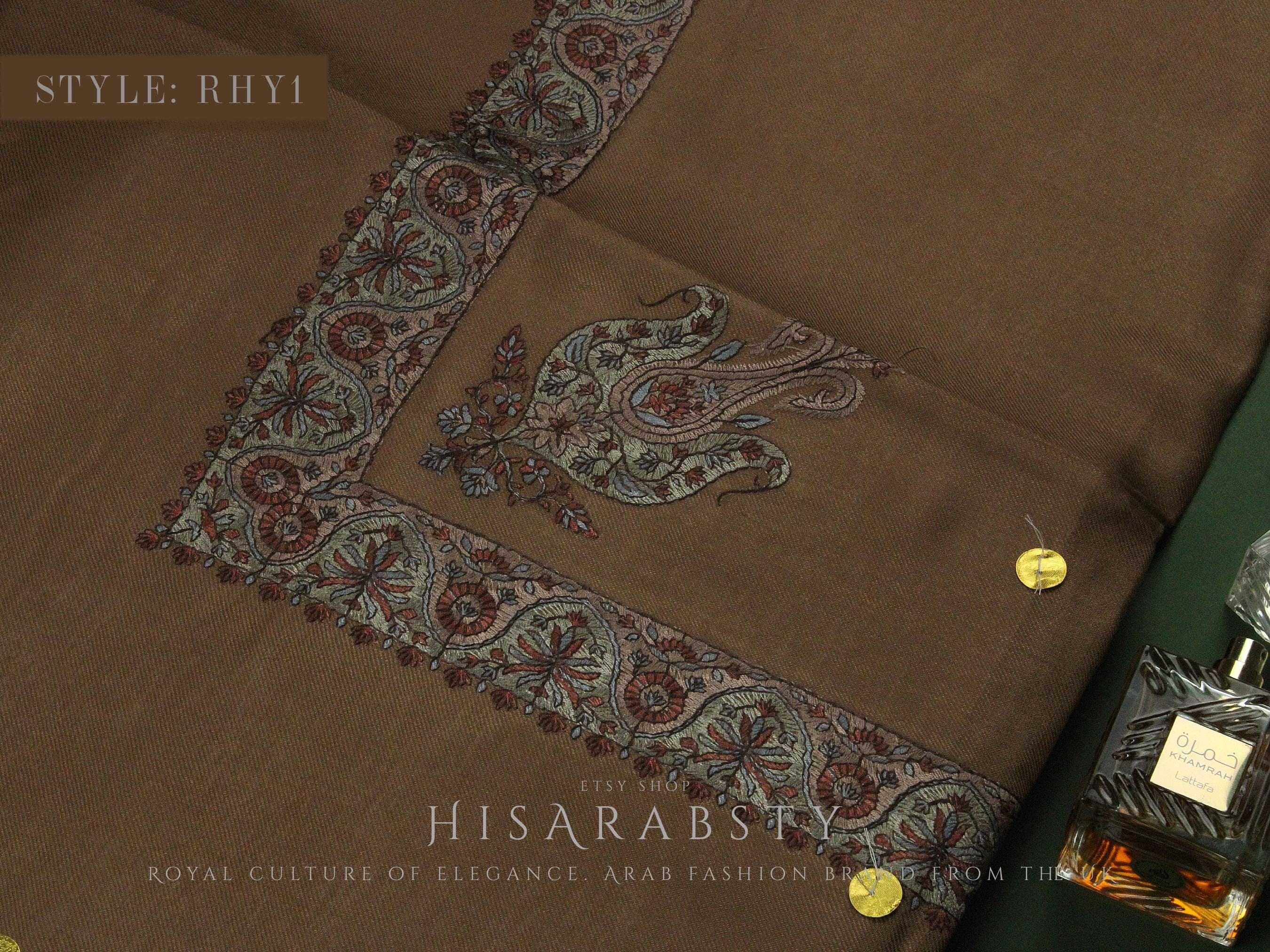 Rare Brown Authentic Yemeni Shemagh Embroidered Scarf Amazing Keffiyeh Imamah Turban Eid Outfit Islamic Attire Ramadhan Gift Ghutra Headwear - image 3
