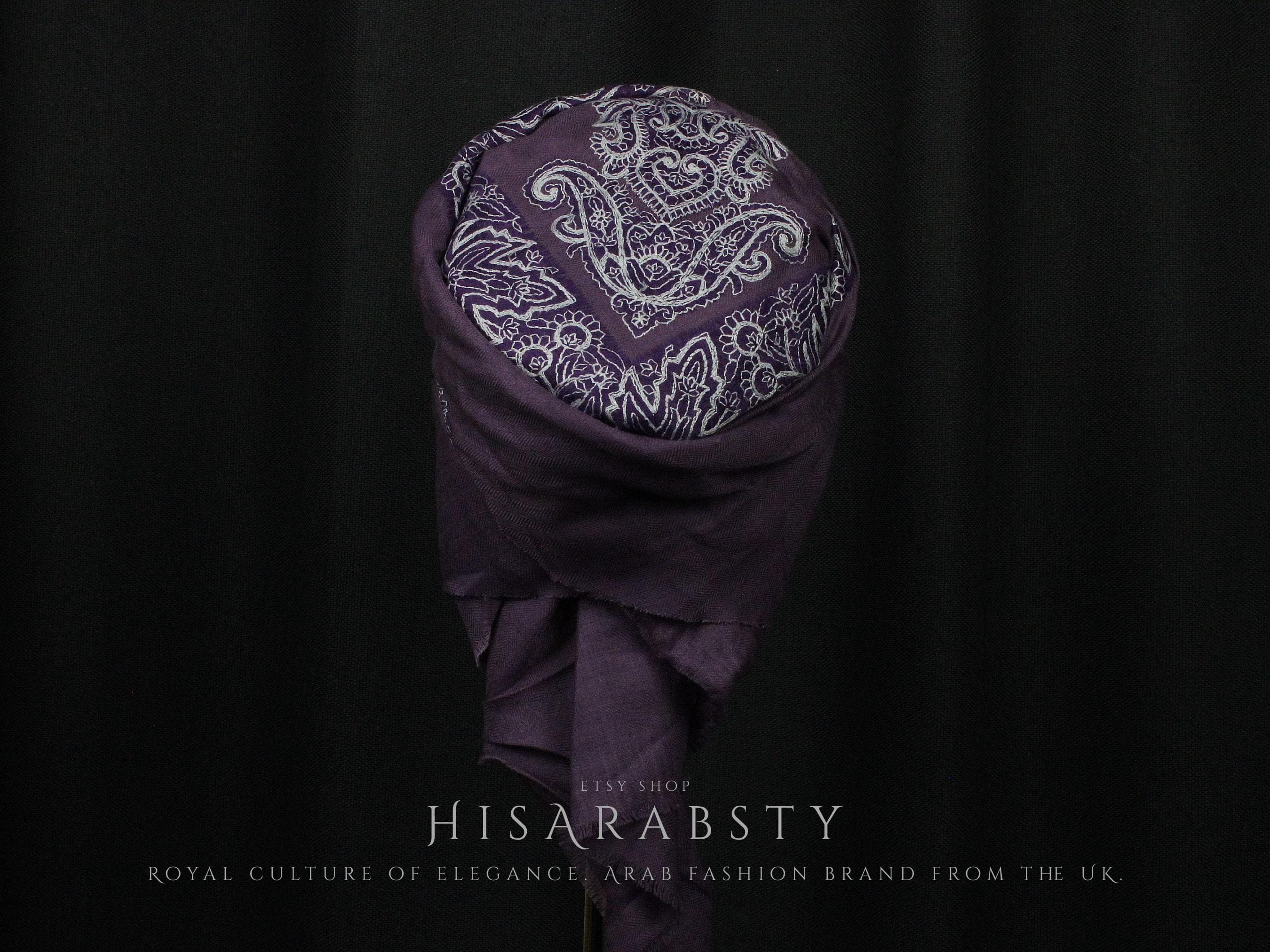Ready To Wear Purple Traditional Yemeni Embroidered Imamah Shemagh Adjustable Perfect For Men & Children Unique Scarf Easy To Wear AR907 - image 3