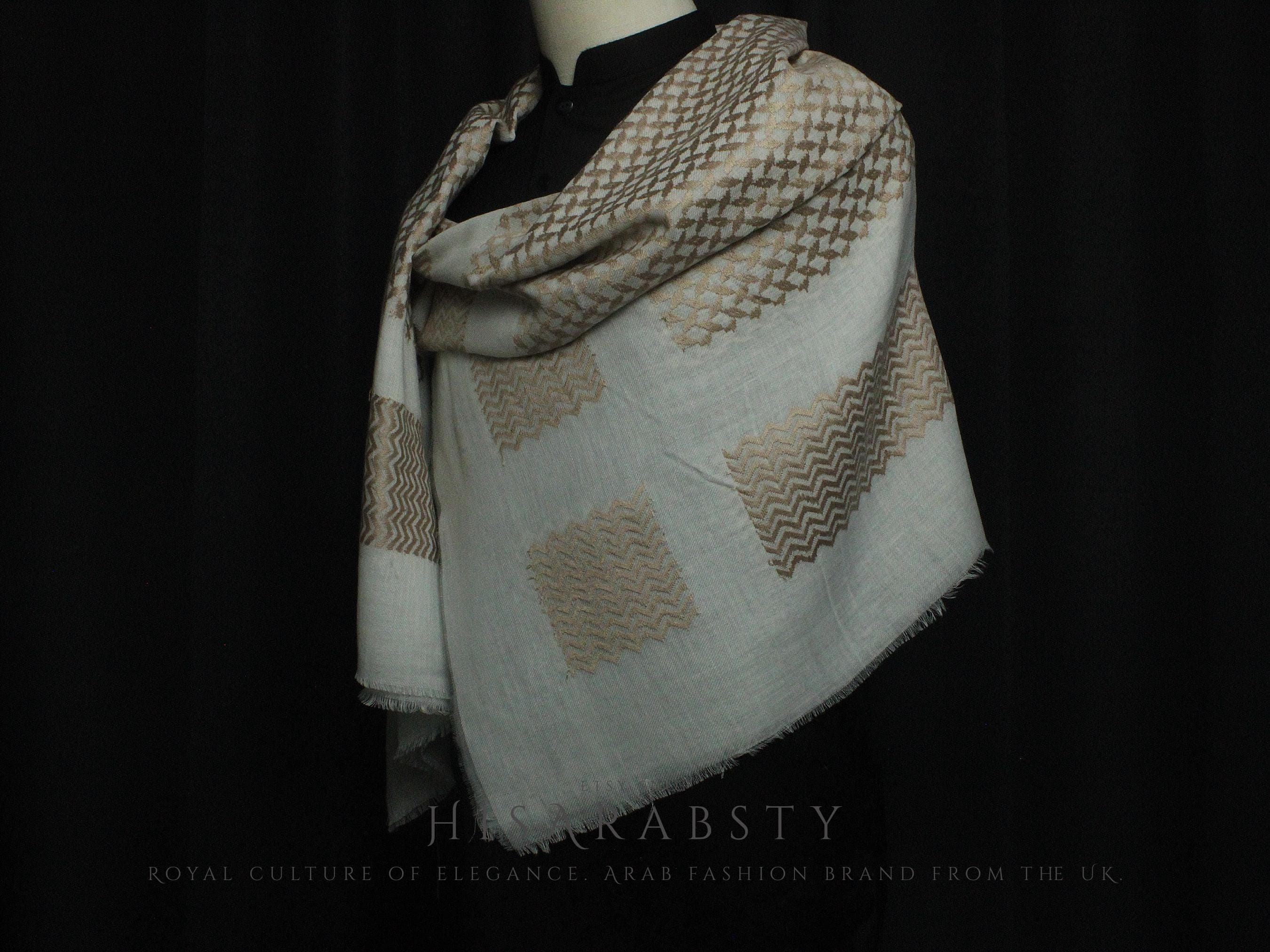 Rare Retro Style Rose Gold and White Shemagh Keffiyeh Original Arab Scarf Saudi Arabian Imamah Islamic Arabic Attire Unique Ghutra Soft XR43