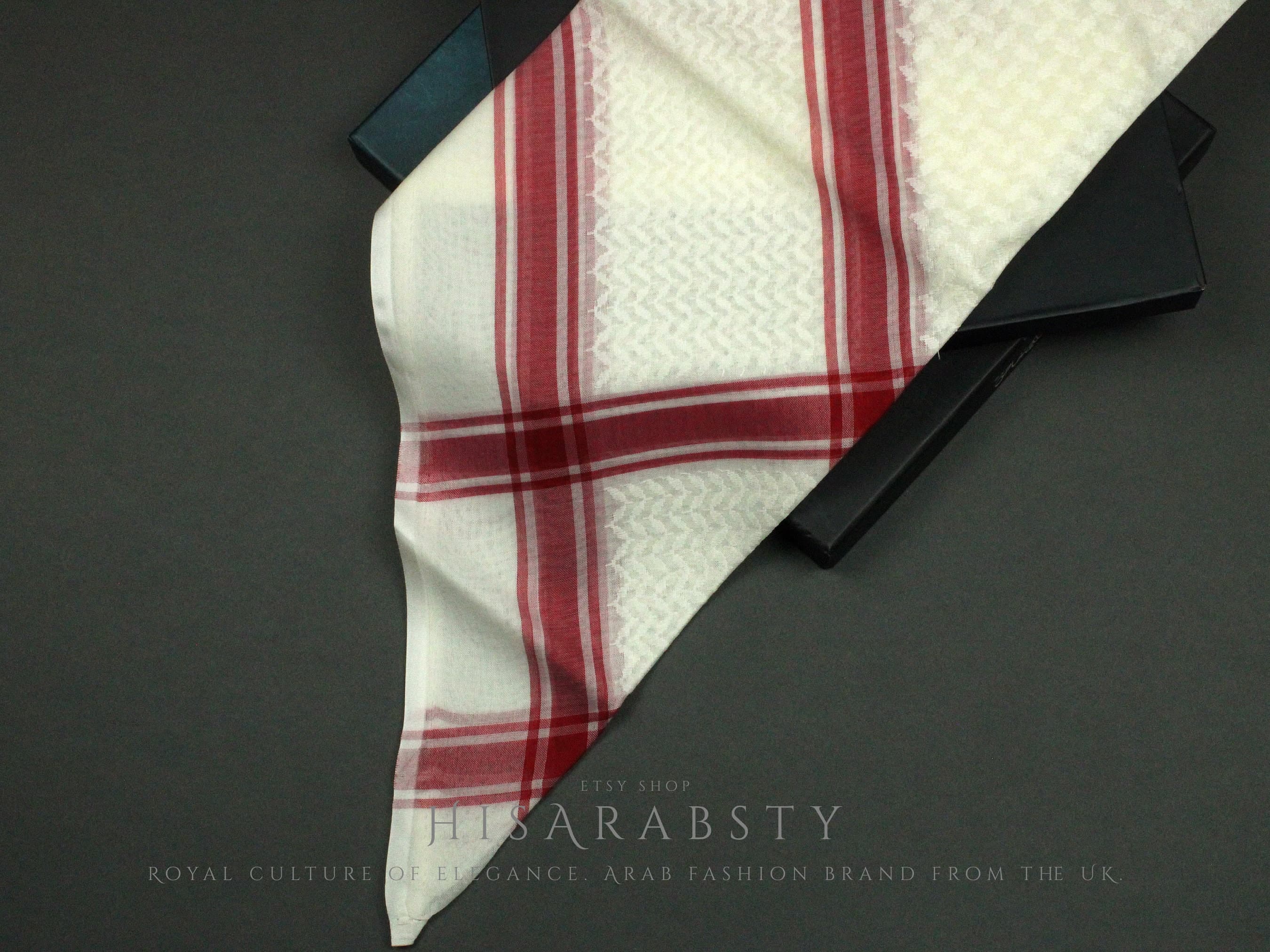Rare Premium Cream Shemagh With Red Line Keffiyeh Original Arab Scarf Saudi Arabian Imamah Islamic Arabic Attire Ghutra Outfit Soft AR26