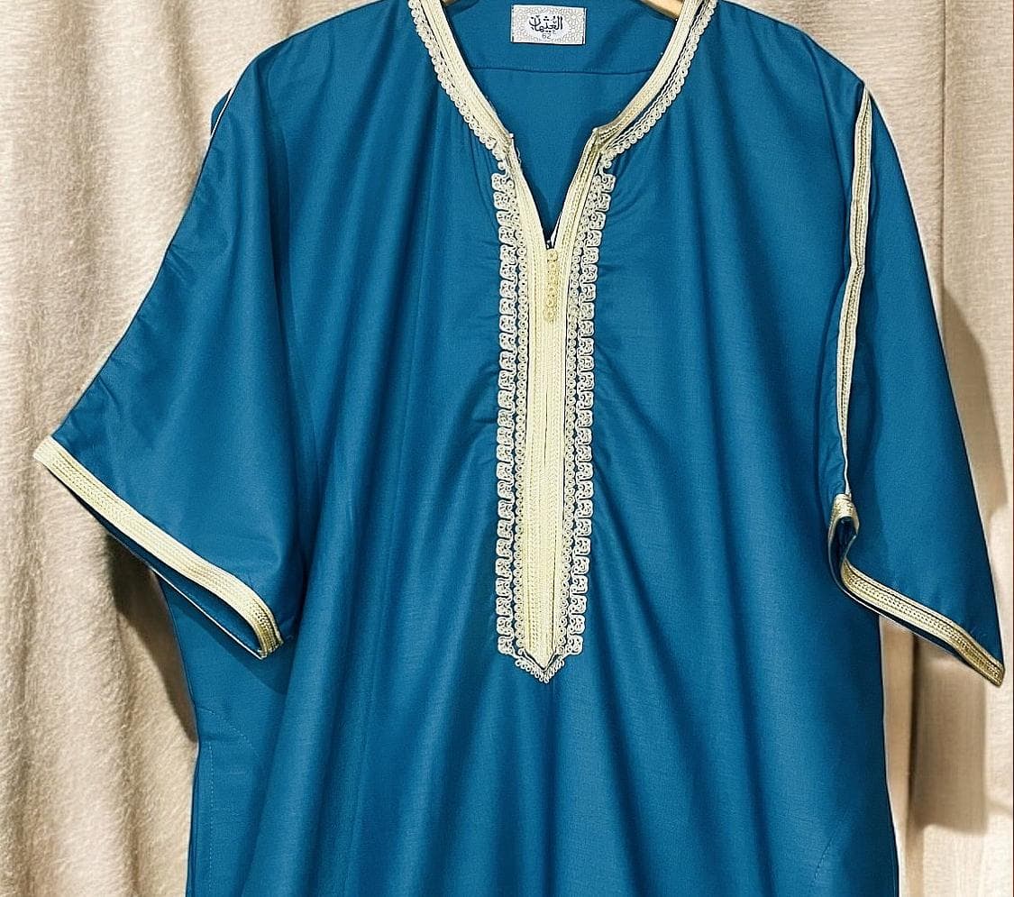 Blue and Gold Moroccan Comfortable Kandora Djellaba Thobe Soft Elegant Perfect for Everyday Wear MR10