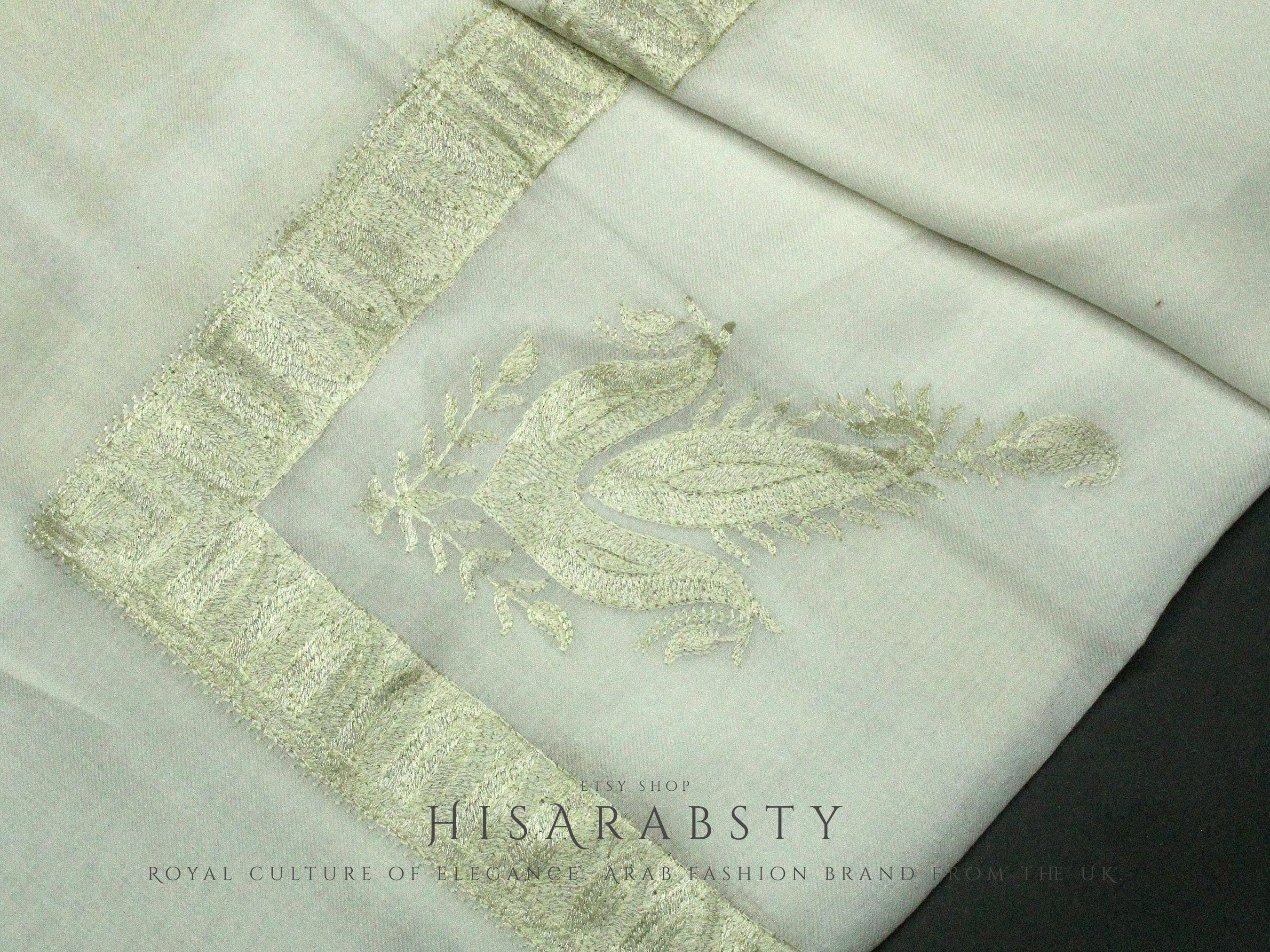 Rare Off-White Authentic Yemeni Shemagh Embroidered Scarf Amazing Keffiyeh Imamah Turban Modest Outfit Islamic Attire Ghutra Headwear AR8181