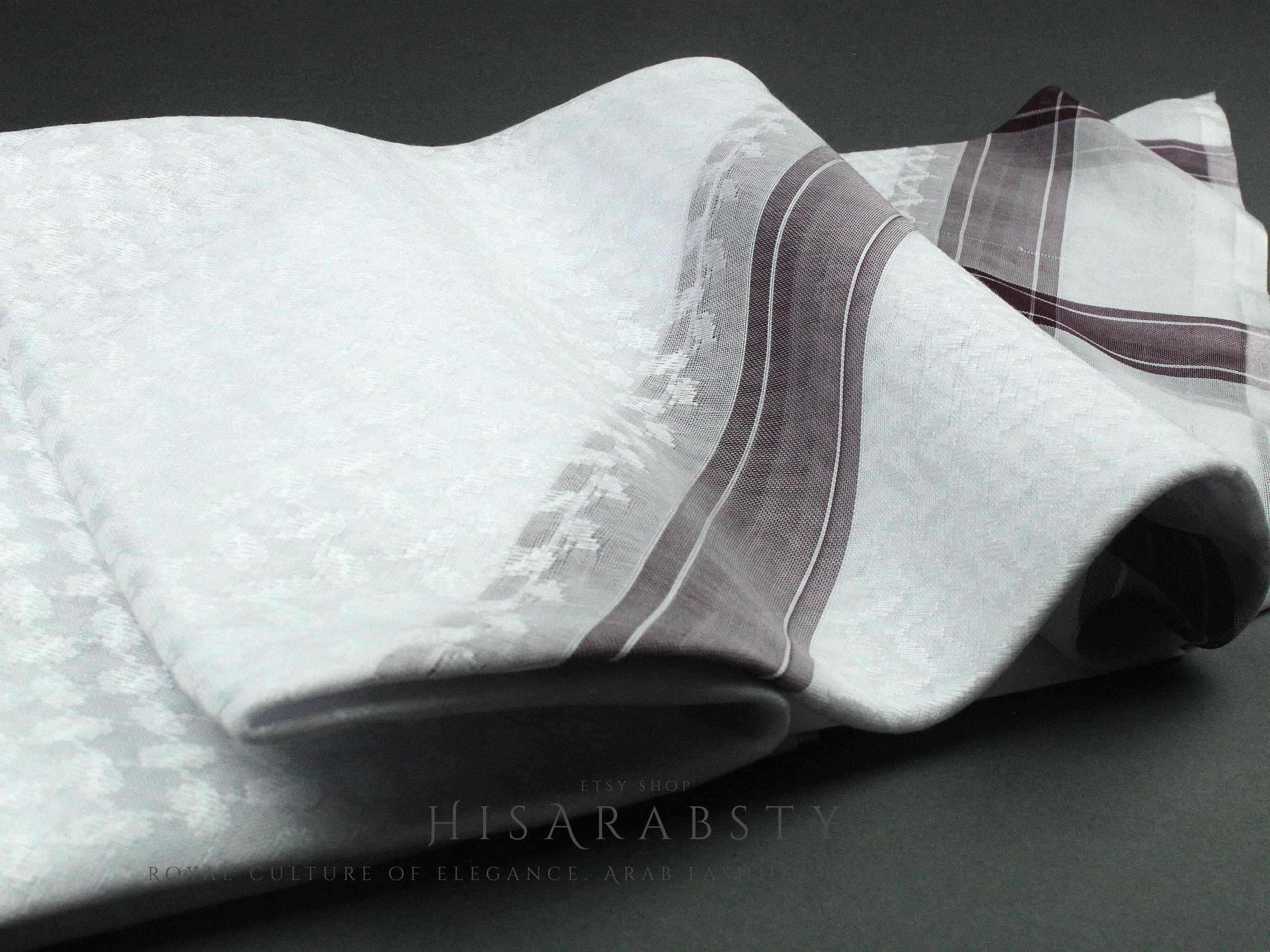 Rare Premium White Shemagh With Purple Line Keffiyeh Original Arab Scarf Saudi Arabian Imamah Islamic Arabi Attire Ghutra Outfit Cotton Soft - image 4