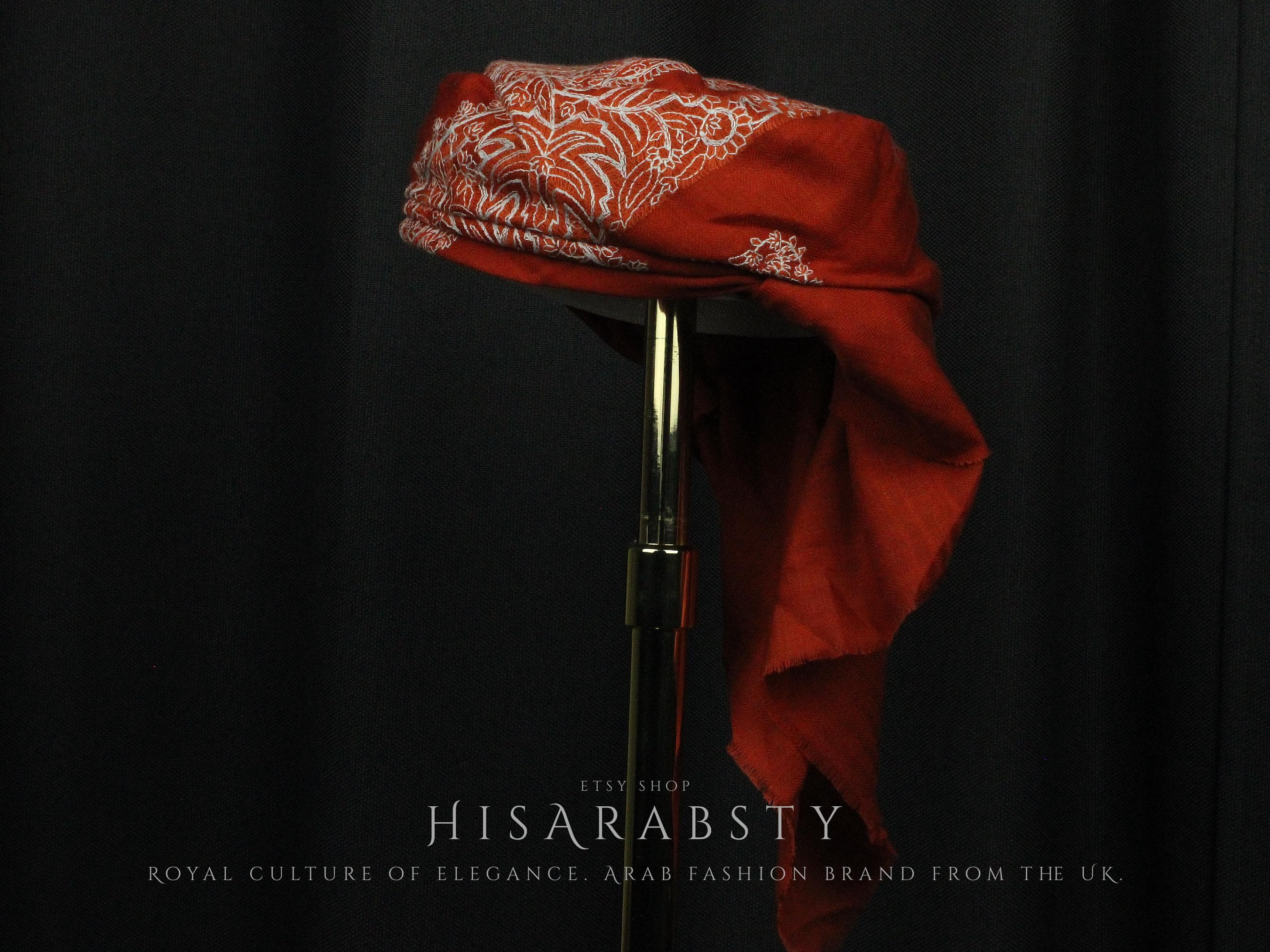 Ready To Wear Terracotta Traditional Yemeni Embroidered Imamah Shemagh Adjustable Perfect For Men & Children Unique Scarf Easy To Wear AR935